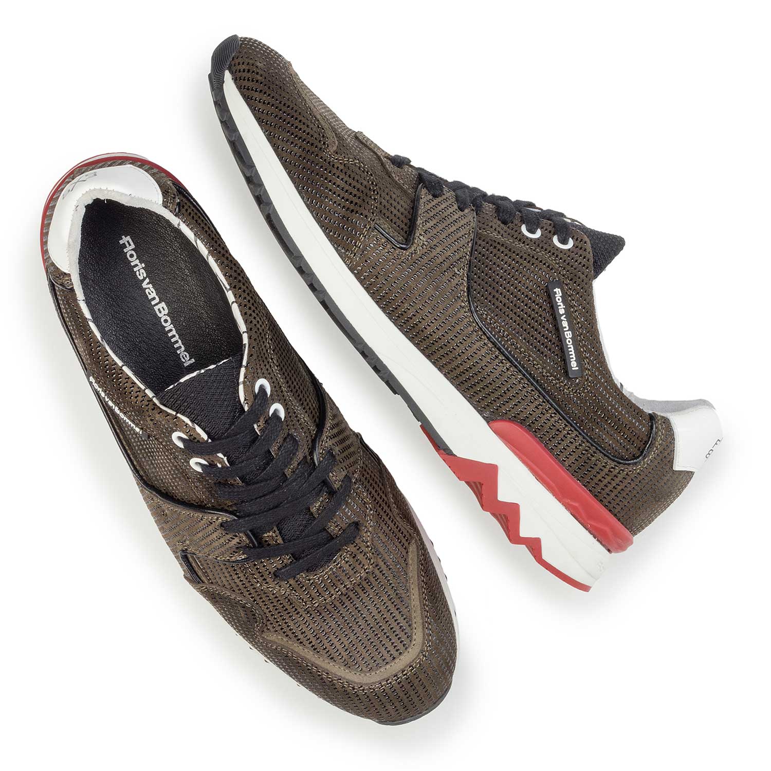 16220/02 - Olivgrüner, gemusterter Wildleder Sneaker 16220/02 - Olivgrüner, gemusterter Wildleder Sneaker