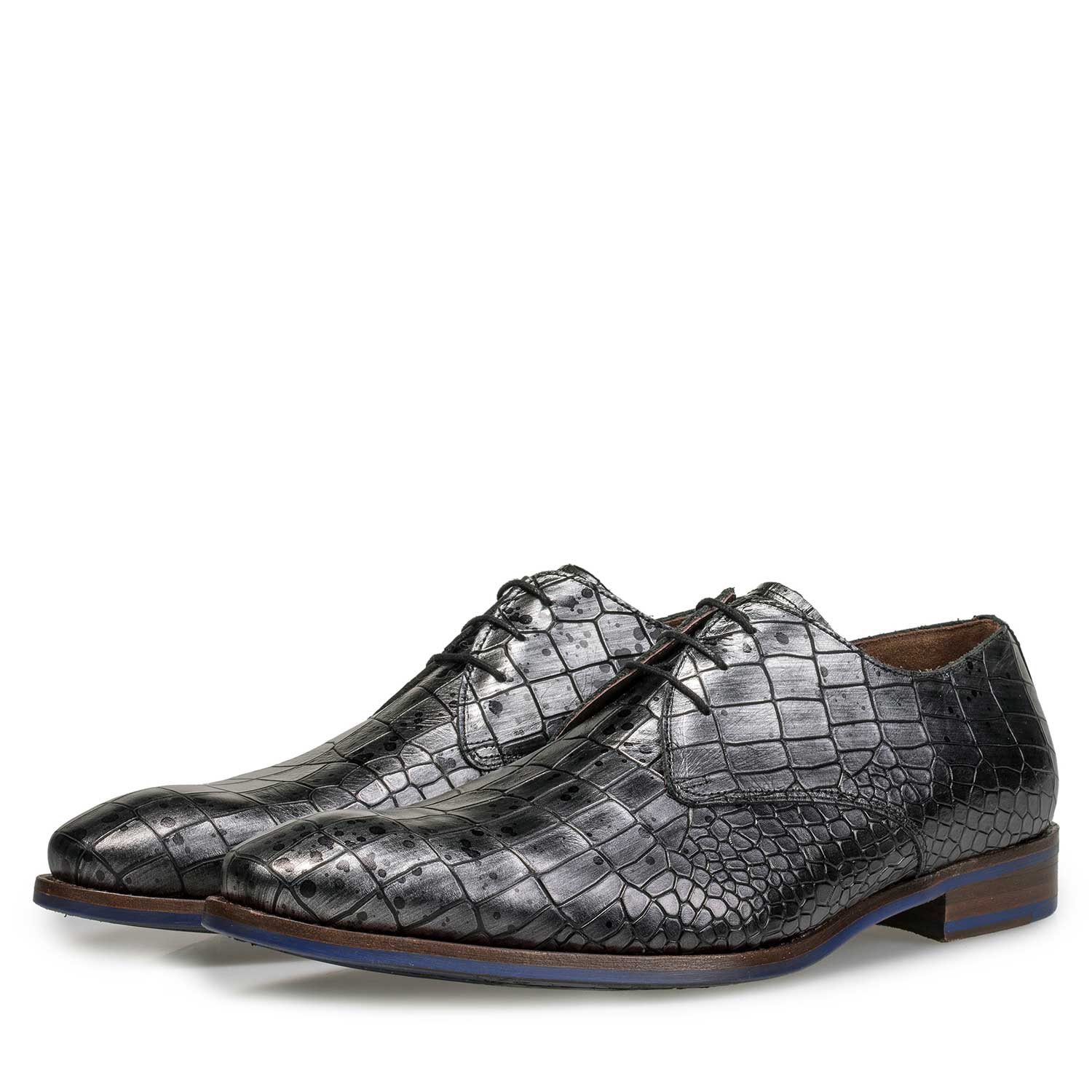 18067/01 - Grey leather lace shoe with croco print 18067/01 - Grey leather lace shoe with croco print