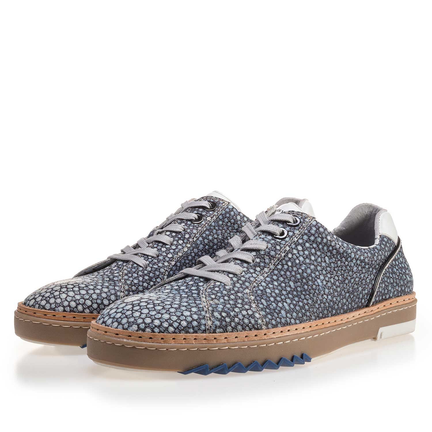 14057/02 - Blauer, gemusterter Leder Sneaker 14057/02 - Blauer, gemusterter Leder Sneaker