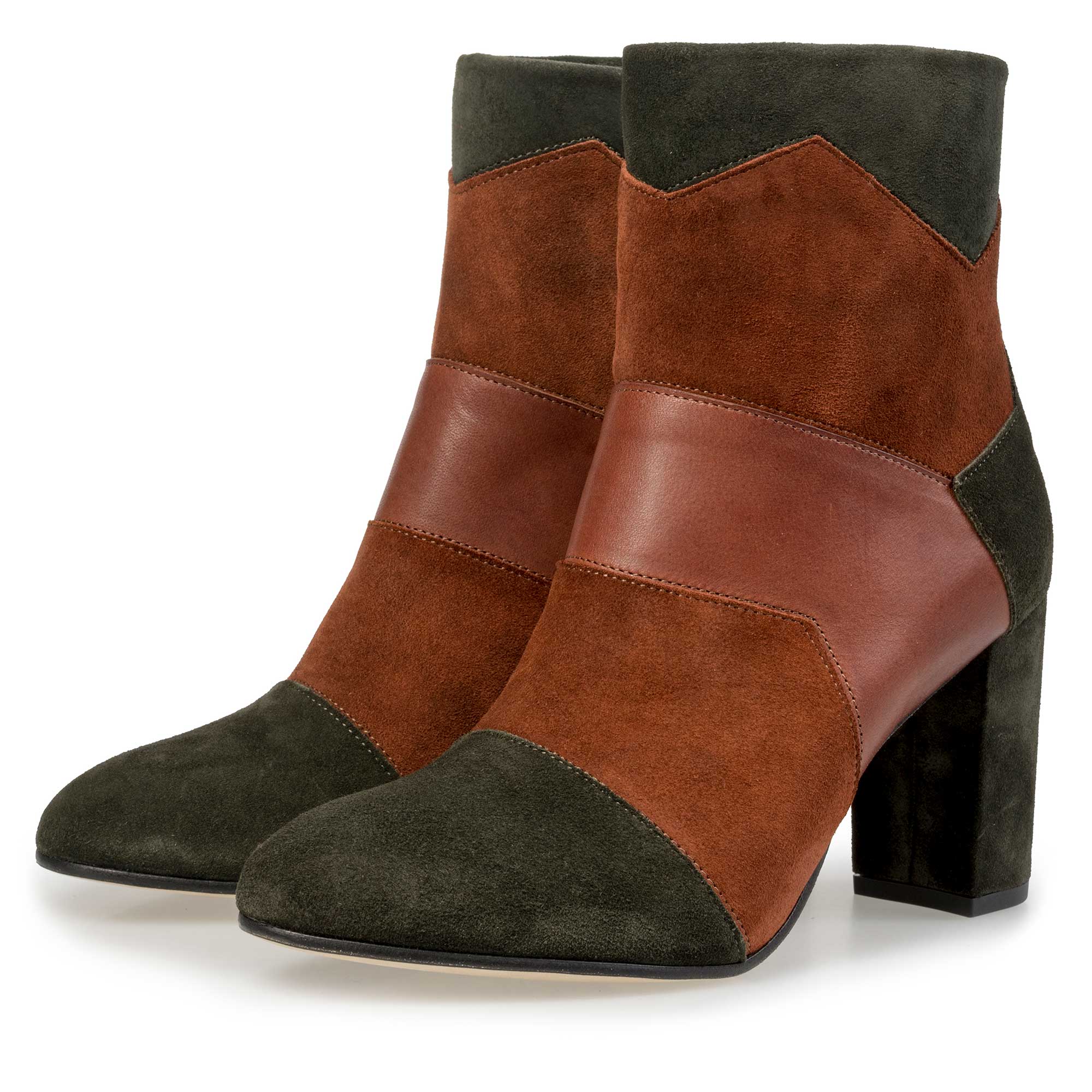 85199/01 - Floris van Bommel Braune Wildleder Patchwork Stiefelette 85199/01 - Floris van Bommel Braune Wildleder Patchwork Stiefelette