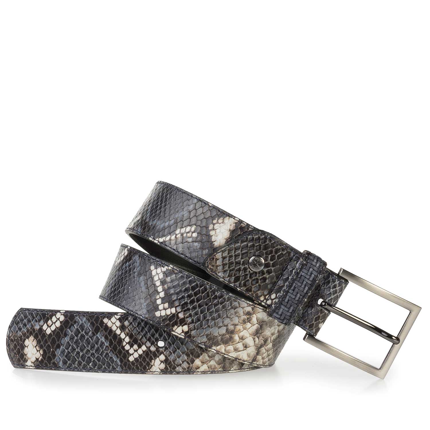 75179/02 - Blue calf's leather belt with a snake print 75179/02 - Blue calf's leather belt with a snake print