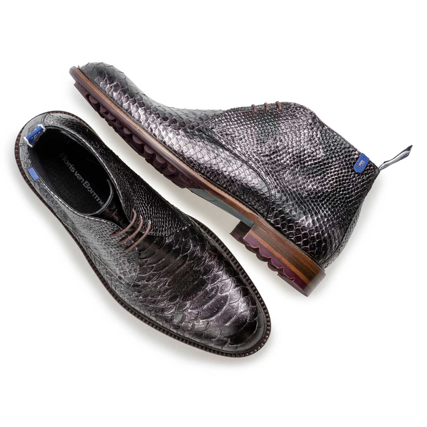 10203/12 - Grey calf leather snake print lace boot 10203/12 - Grey calf leather snake print lace boot