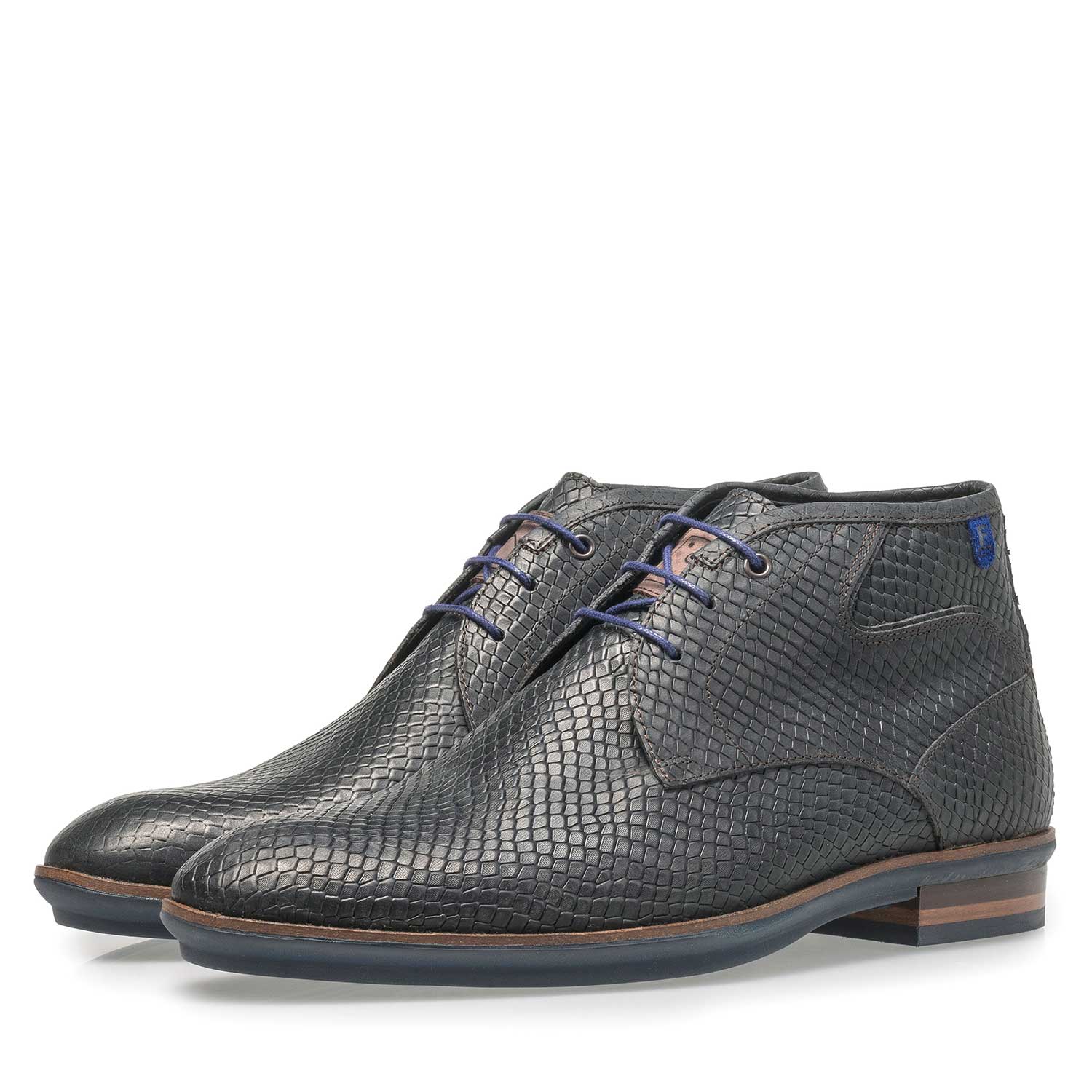 10156/21 - Schwarzer Leder-Schnürschuh mit Schlangenprint 10156/21 - Schwarzer Leder-Schnürschuh mit Schlangenprint