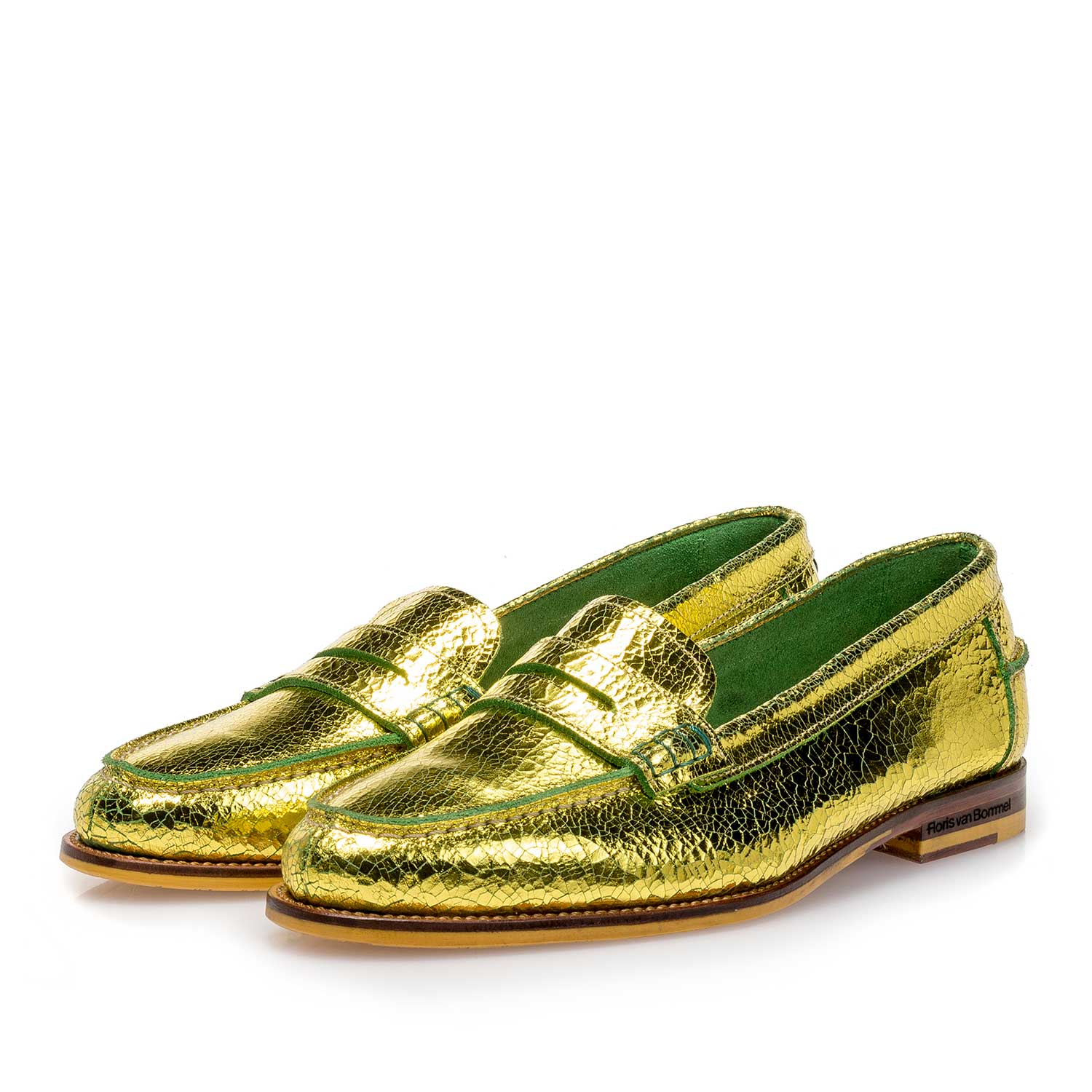 85409/09 - Gelber Metallic Leder-Loafer mit Craquelé-Effekt 85409/09 - Gelber Metallic Leder-Loafer mit Craquelé-Effekt
