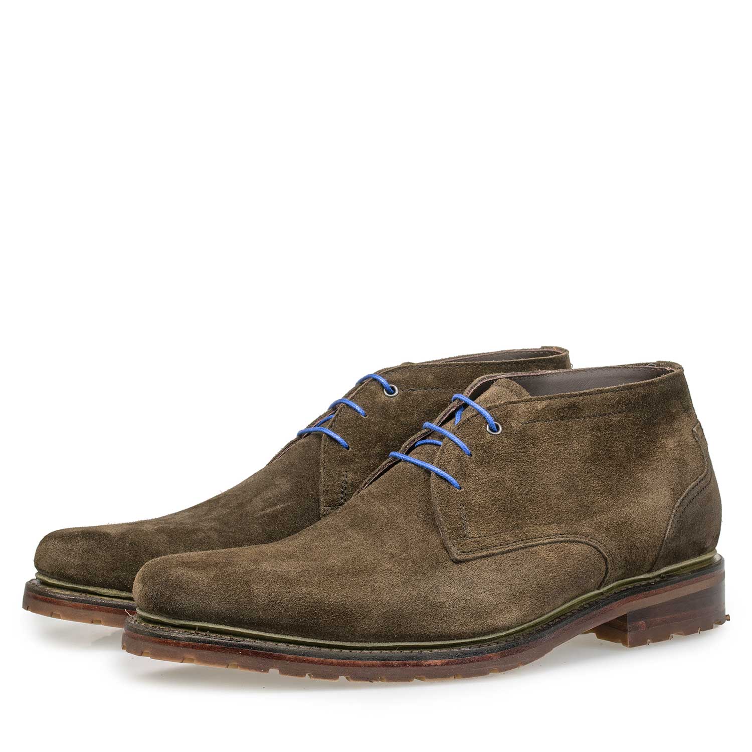 10449/01 - Brown/olive green calf suede leather lace boot 10449/01 - Brown/olive green calf suede leather lace boot
