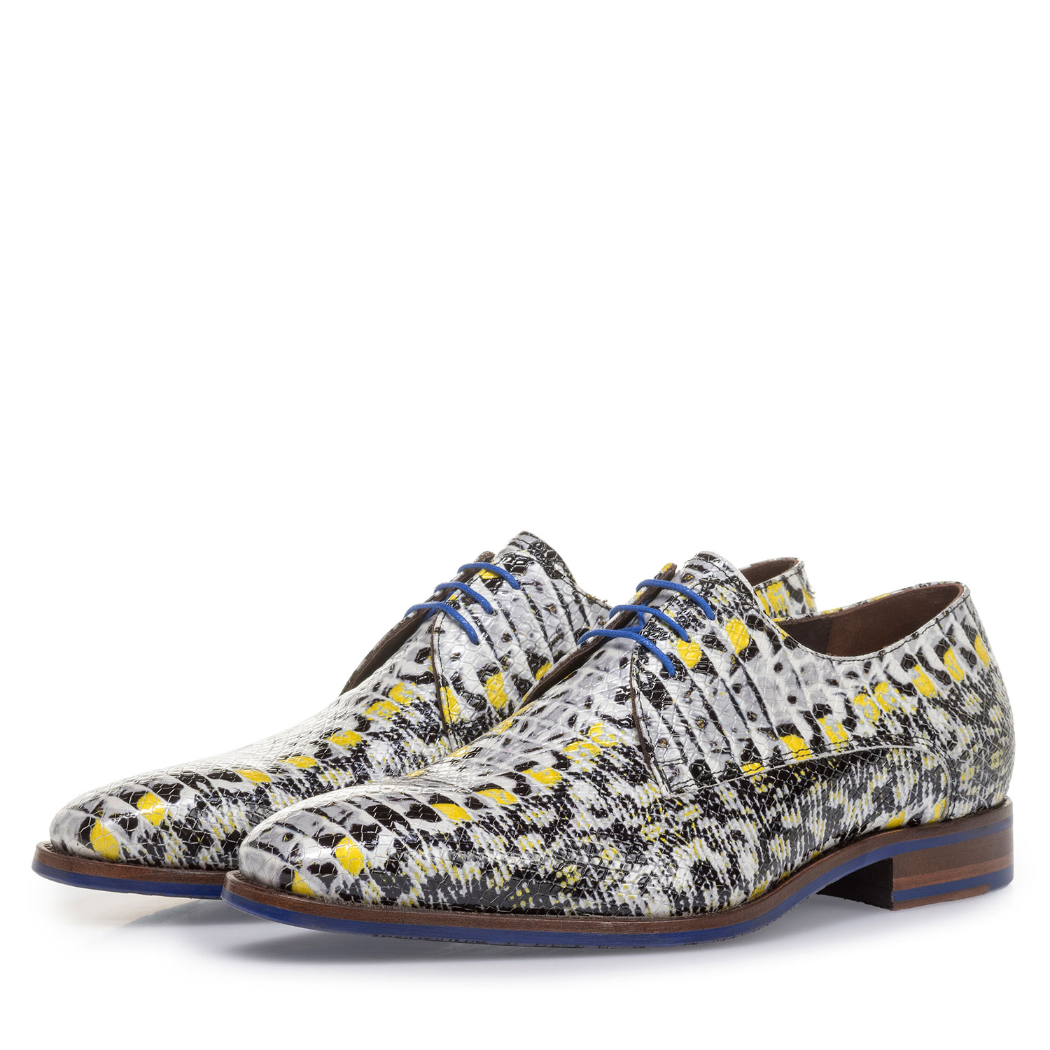 18346/05 - Gelber Lackleder-Schnürschuh mit Schlangenprint 18346/05 - Gelber Lackleder-Schnürschuh mit Schlangenprint