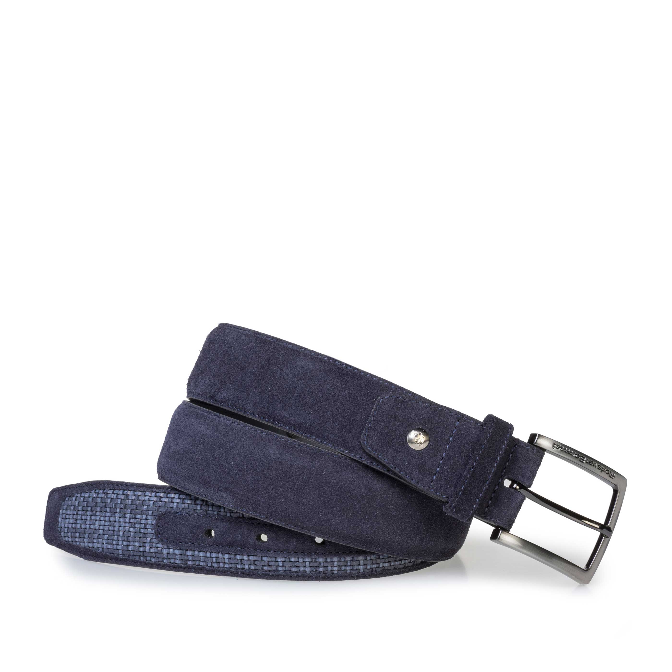 75159/28 - Dunkelblauer geflochtener Wildledergürtel 75159/28 - Dunkelblauer geflochtener Wildledergürtel