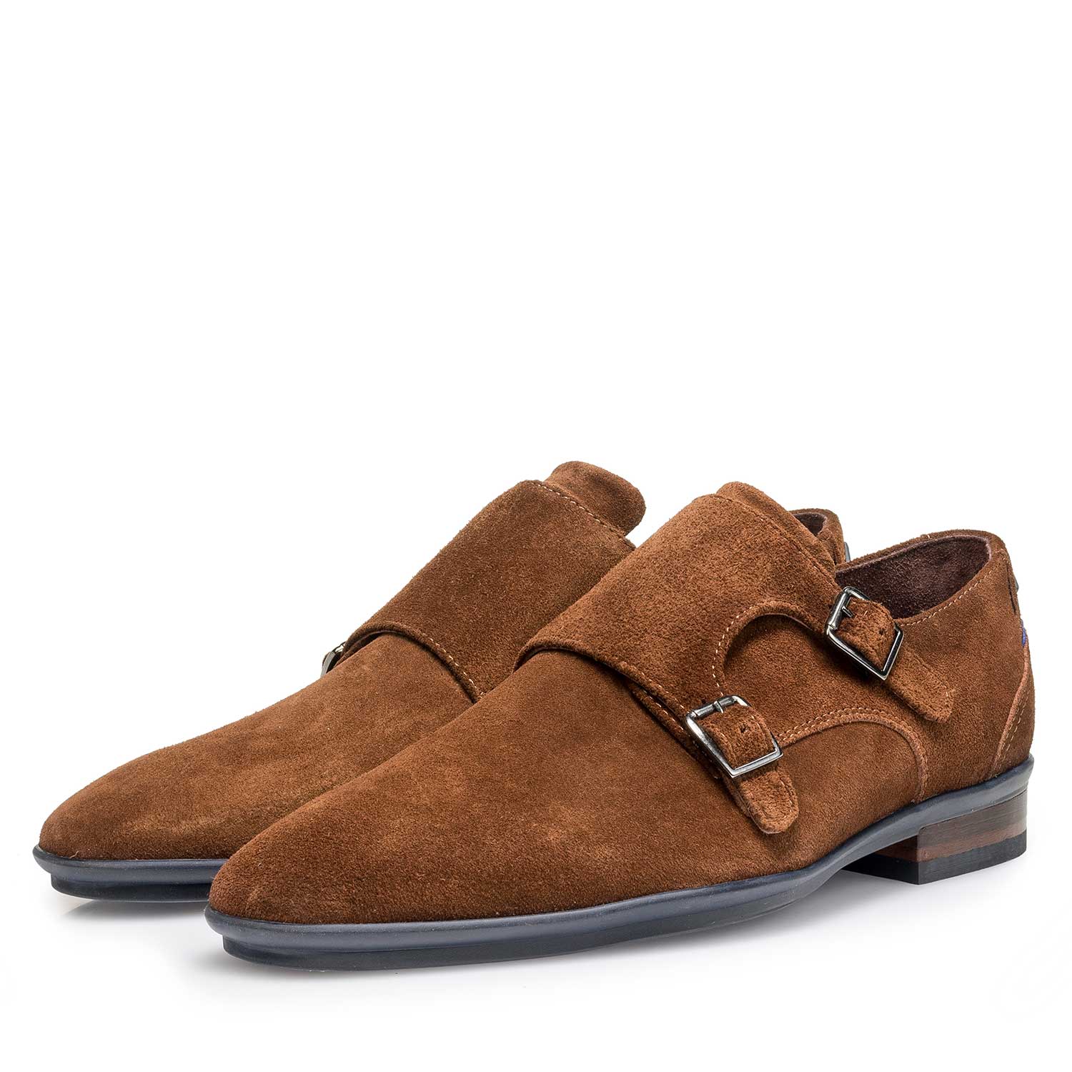 12132/09 - Brown calf suede leather double buckle monk strap 12132/09 - Brown calf suede leather double buckle monk strap