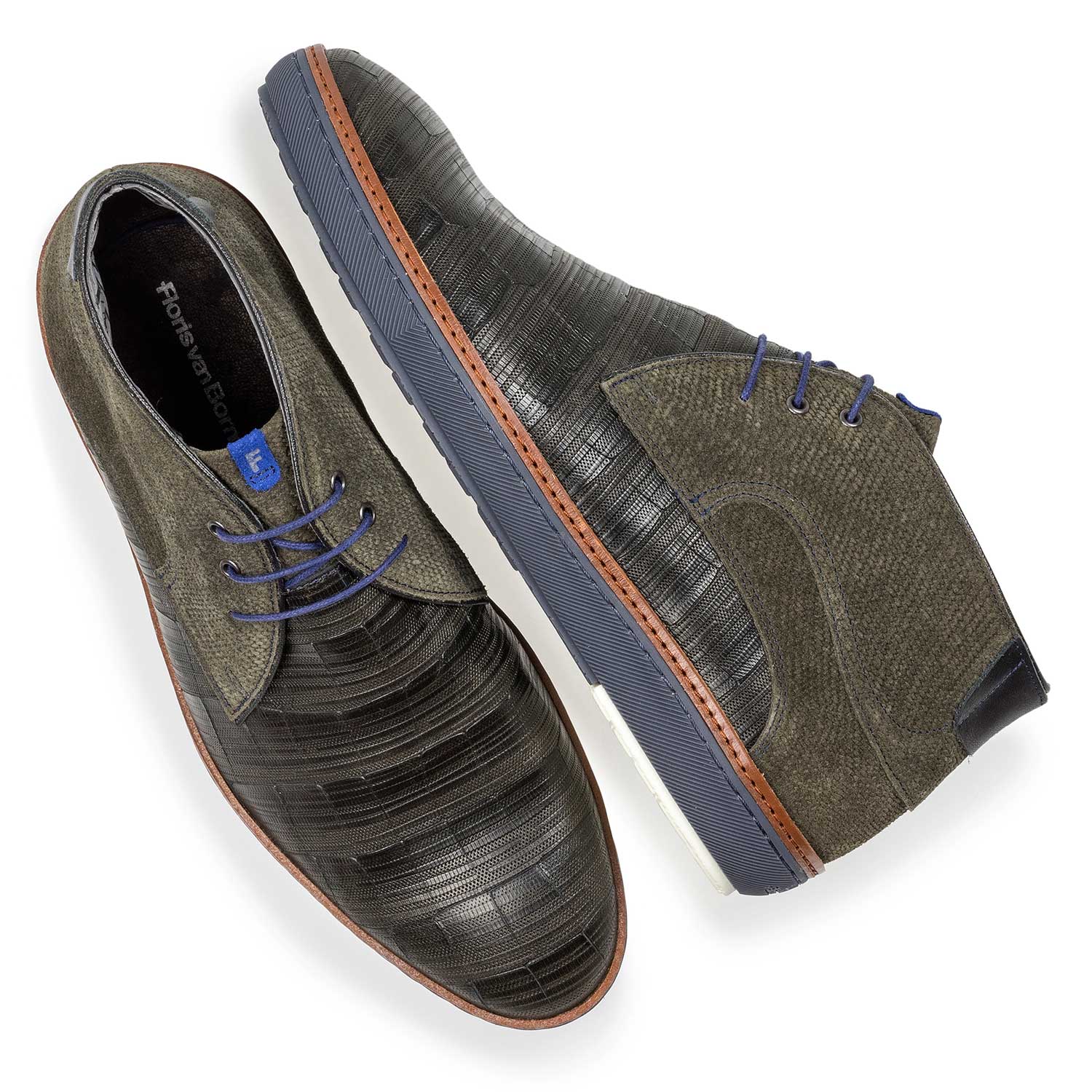10015/08 - Dunkelgrüner Leder-Schnürschuh mit Print 10015/08 - Dunkelgrüner Leder-Schnürschuh mit Print