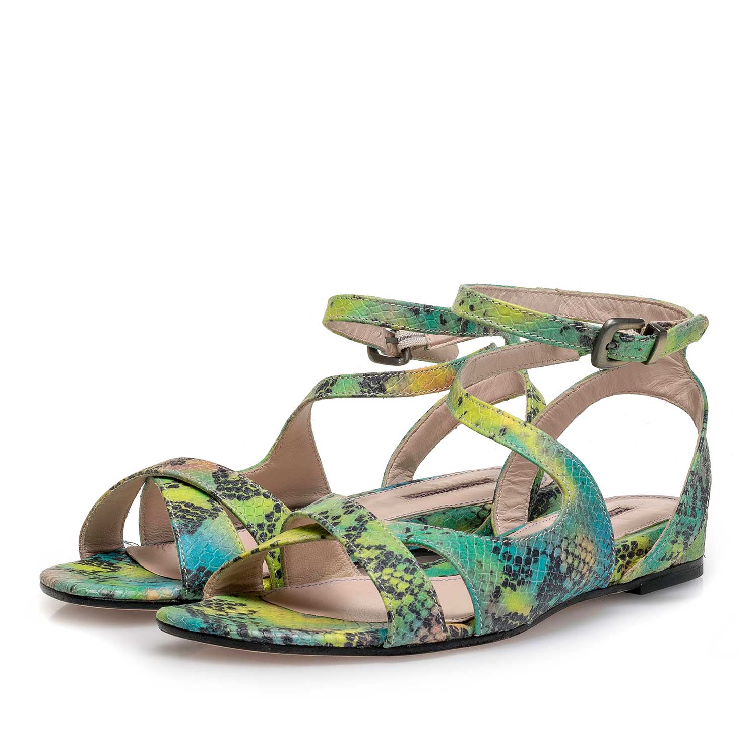 85908/01 - Grüne Leder-Sandale mit Schlangenprint 85908/01 - Grüne Leder-Sandale mit Schlangenprint