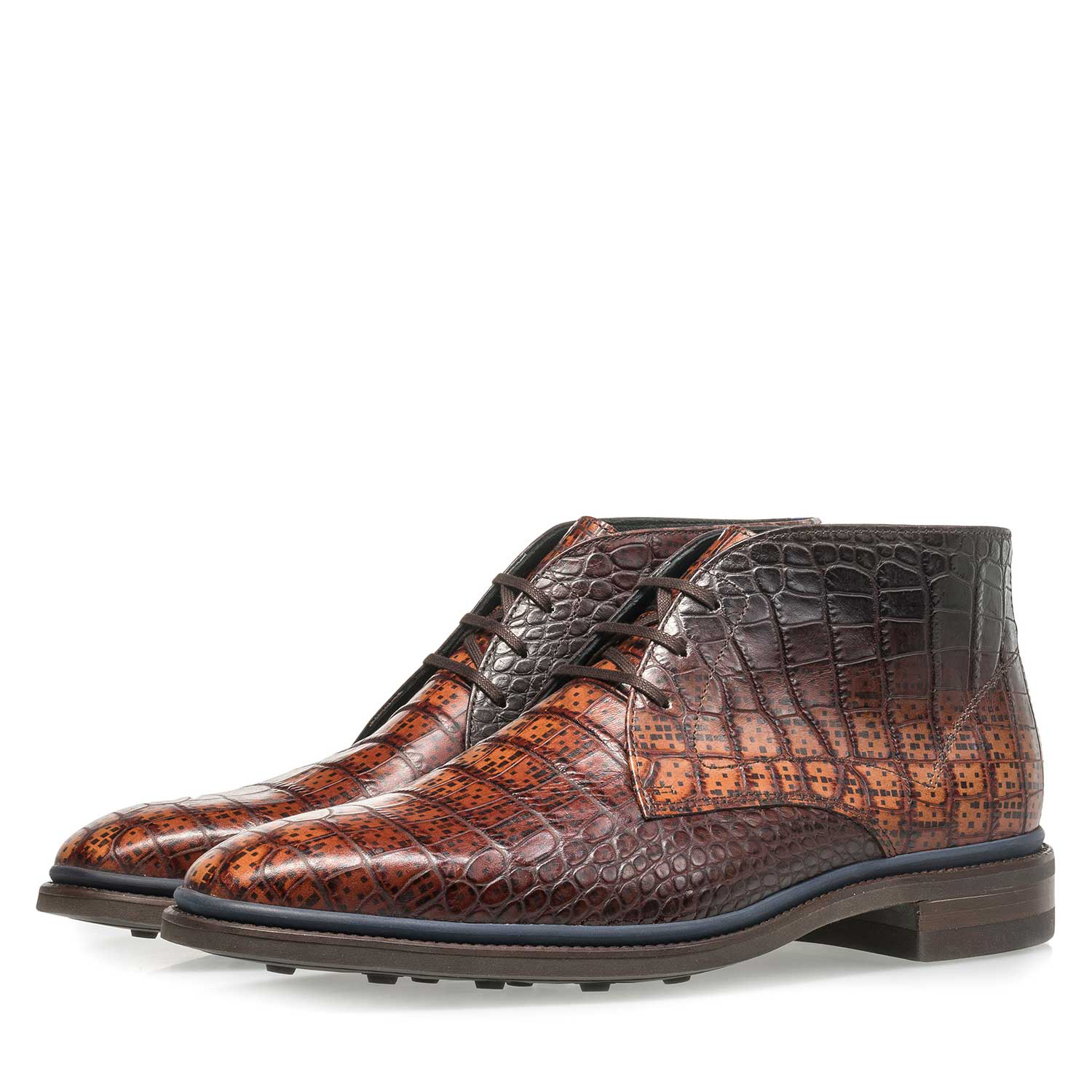 10623/01 - Premium cognac-coloured croco leather lace shoe 10623/01 - Premium cognac-coloured croco leather lace shoe