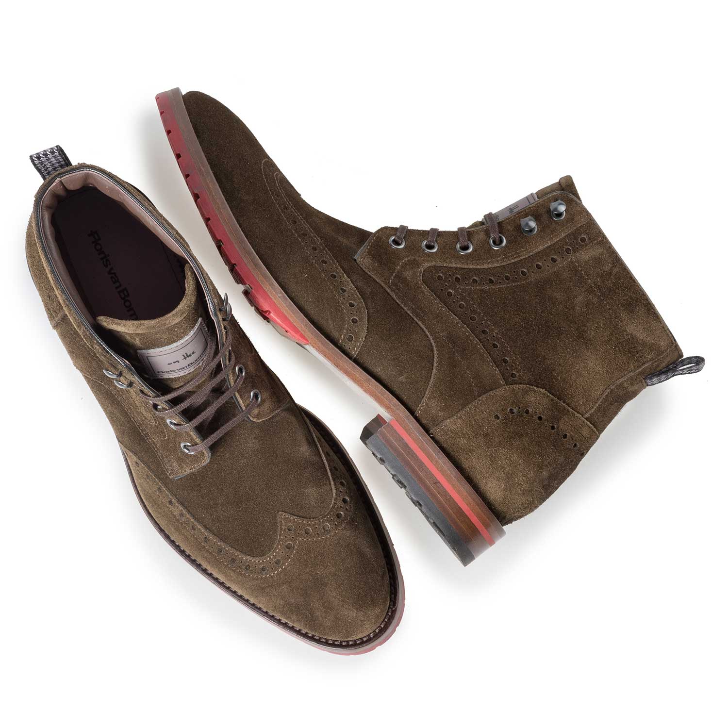 10295/05 - Braun/olivgrüner Brogue-Schnürstiefel aus Kalbswildleder 10295/05 - Braun/olivgrüner Brogue-Schnürstiefel aus Kalbswildleder