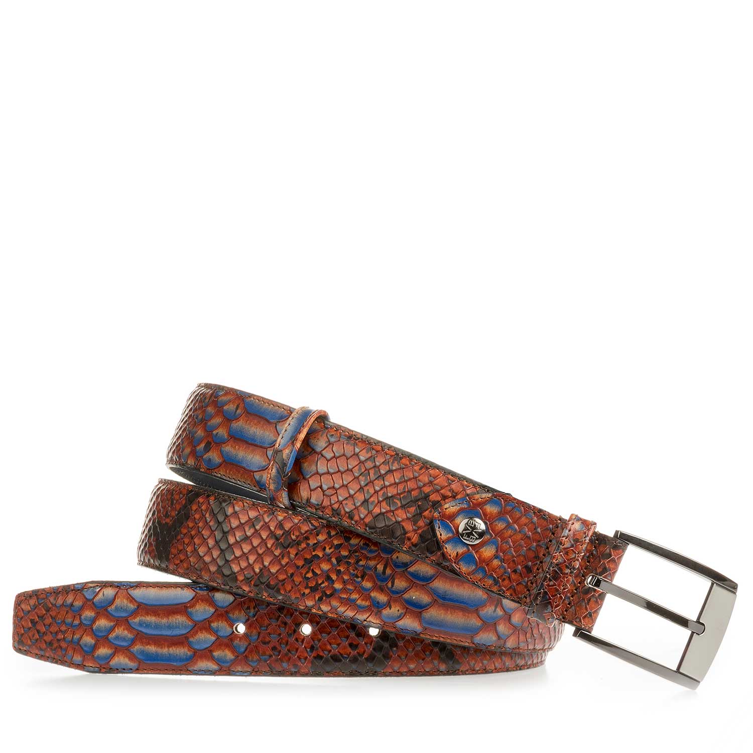 75180/27 - Blauer Leder Gürtel mit Schlangenprint 75180/27 - Blauer Leder Gürtel mit Schlangenprint