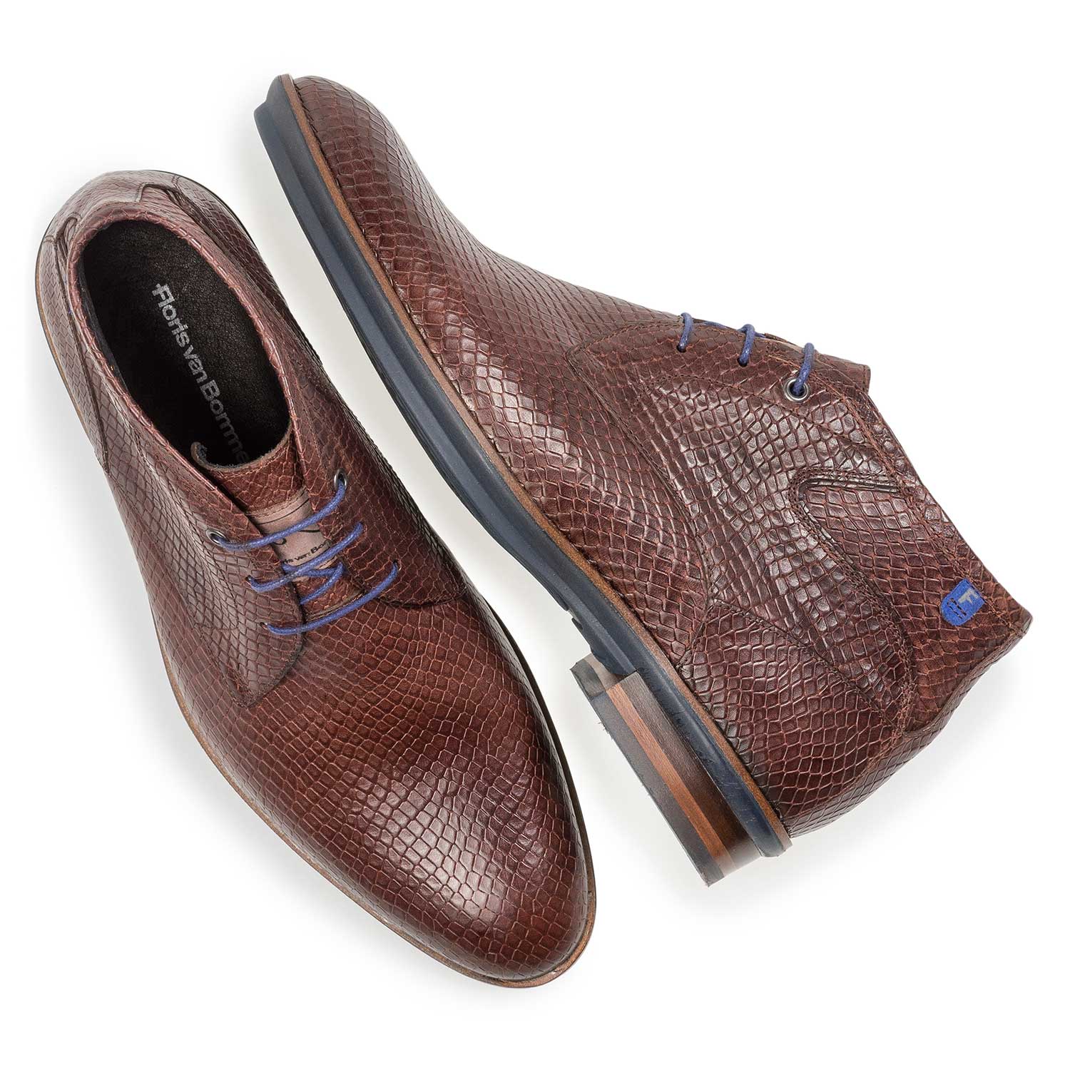 10156/19 - Leder-Schnürschuh mit cognacfarbenem Schlangenprint 10156/19 - Leder-Schnürschuh mit cognacfarbenem Schlangenprint