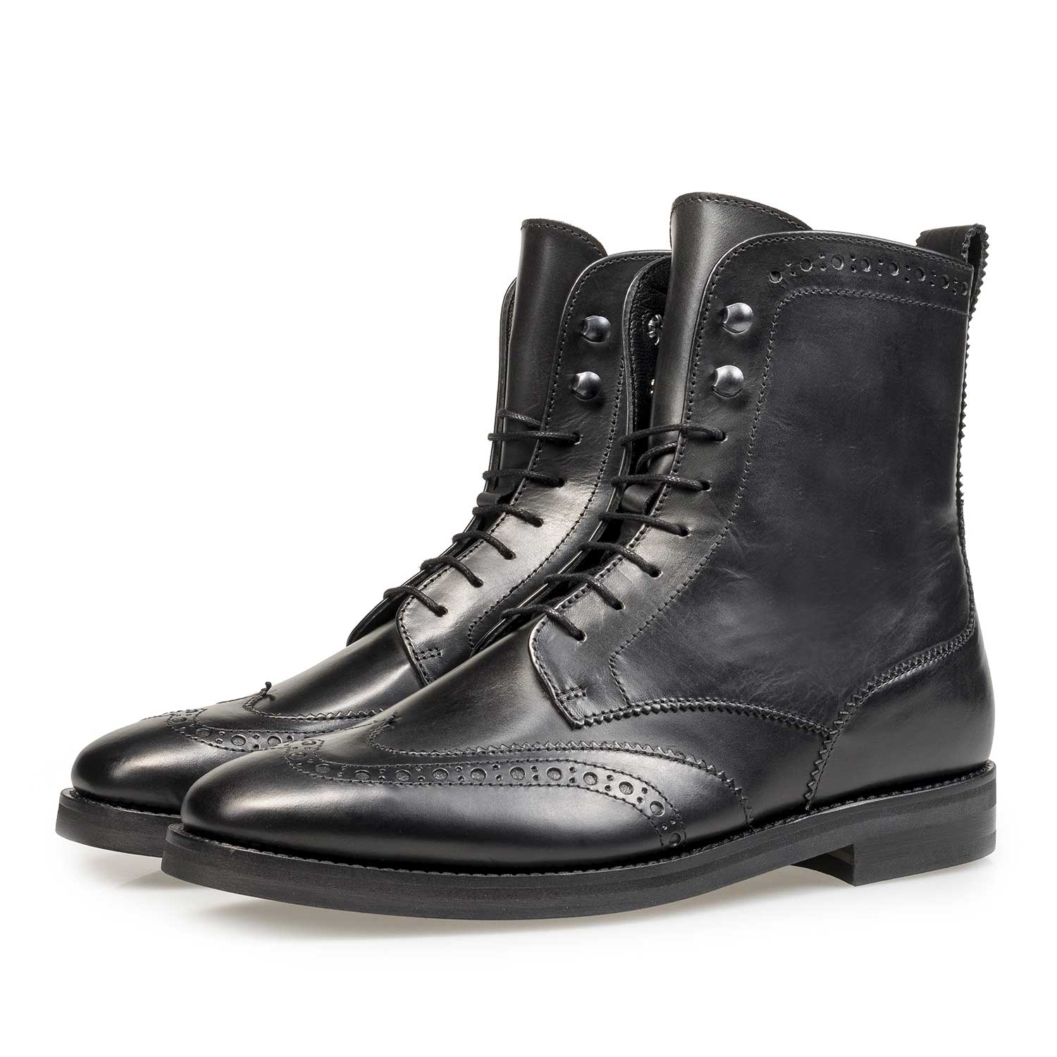 85603/00 - Schwarzer Biker-Schnürstiefel aus Kalbsleder 85603/00 - Schwarzer Biker-Schnürstiefel aus Kalbsleder