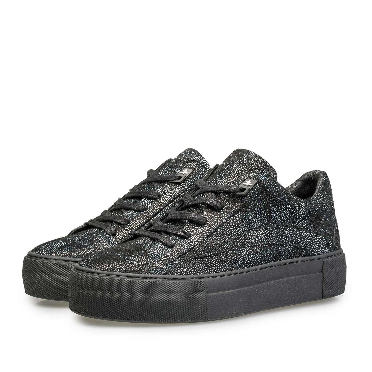85252/03 - Leder-Sneaker mit schwarz-blauem Karomuster 85252/03 - Leder-Sneaker mit schwarz-blauem Karomuster