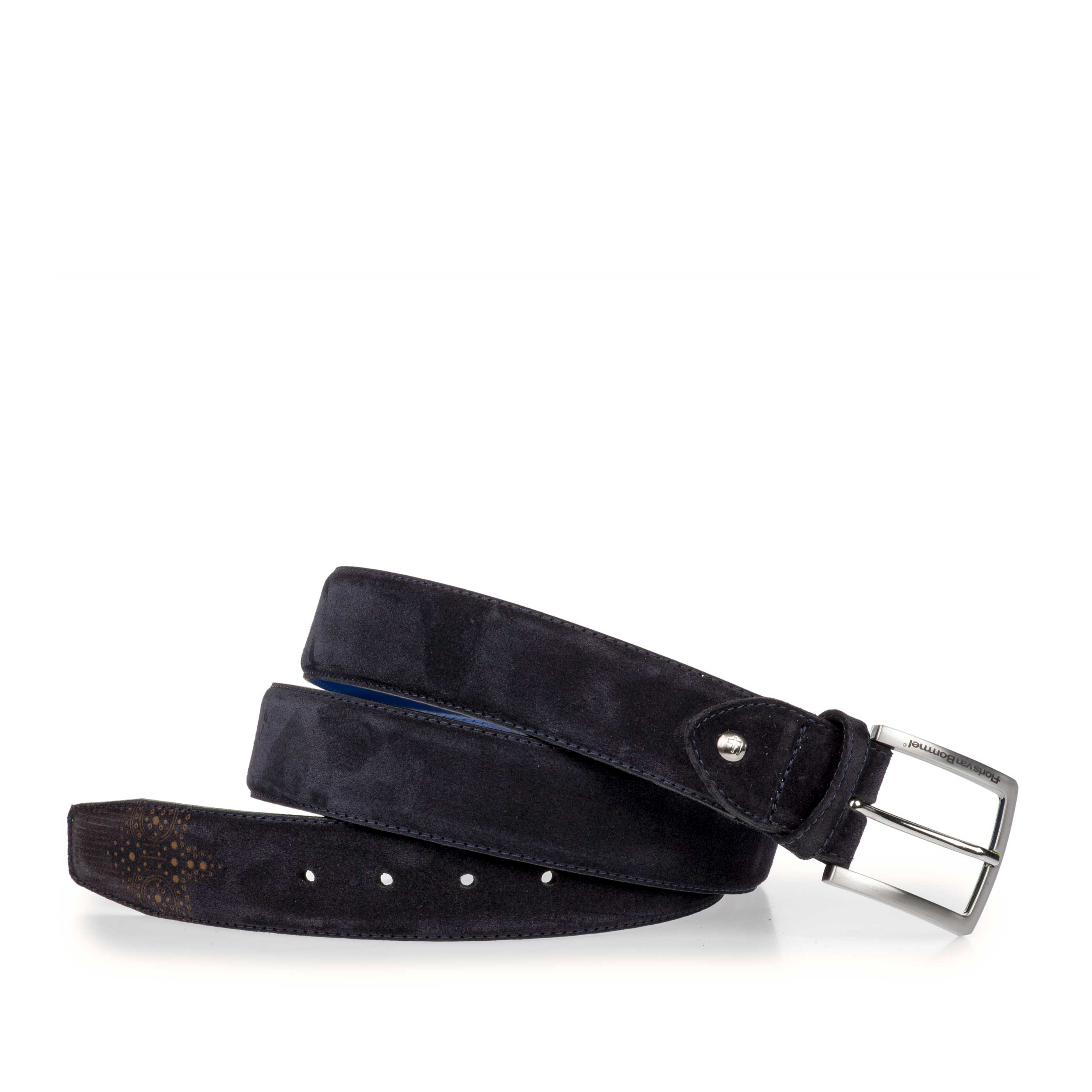 75185/05 - Blue suede leather belt with brogue perforations 75185/05 - Blue suede leather belt with brogue perforations