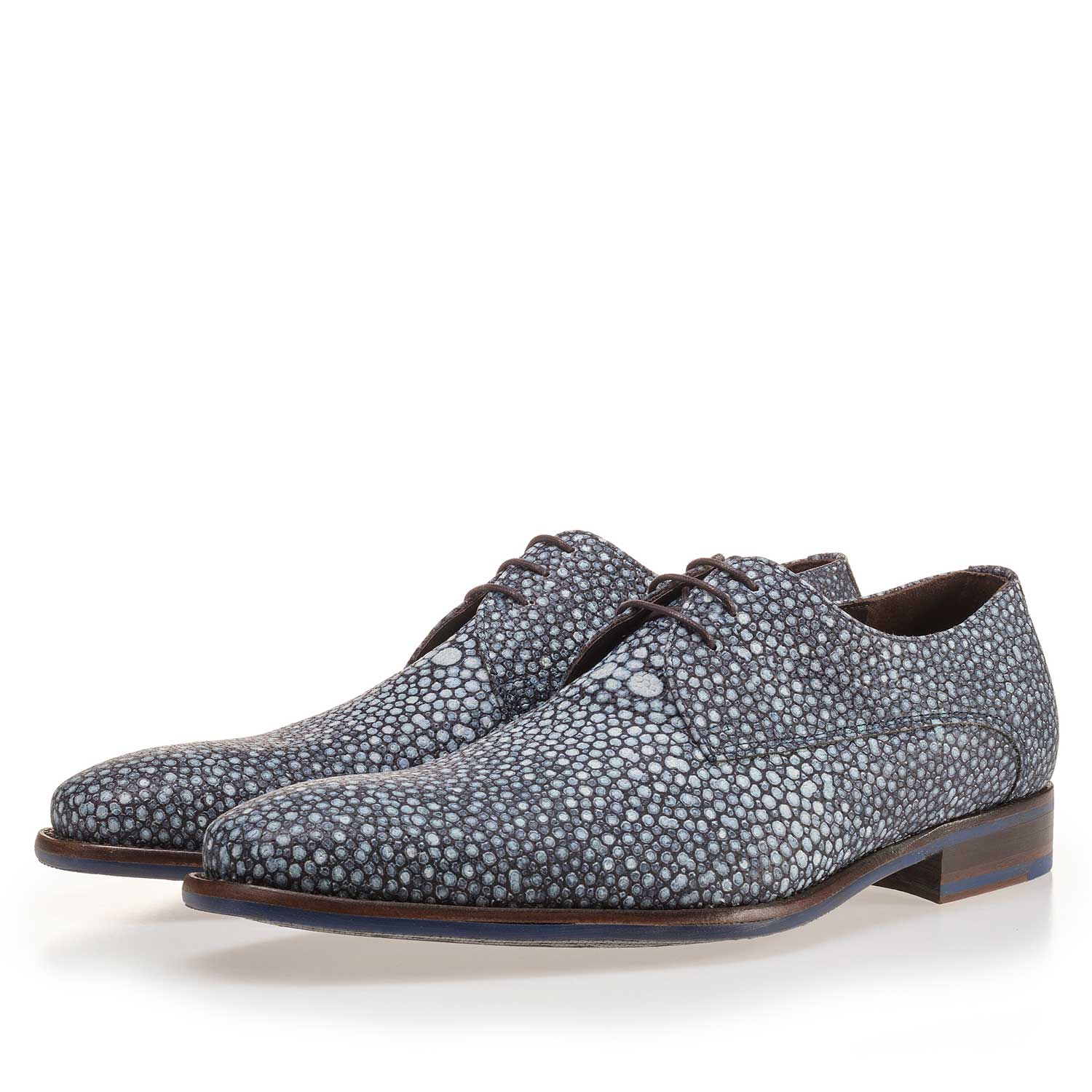 14194/03 - Blauer, gemusterter Schnürschuh aus Kalbsleder 14194/03 - Blauer, gemusterter Schnürschuh aus Kalbsleder