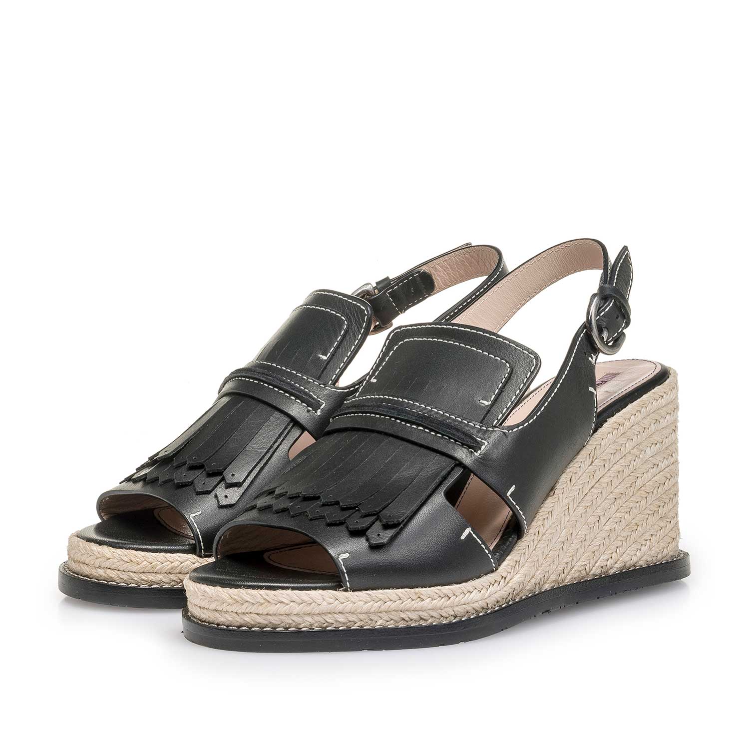 85916/02 - Schwarze Espadrille-Sandale mit Keilabsatz 85916/02 - Schwarze Espadrille-Sandale mit Keilabsatz