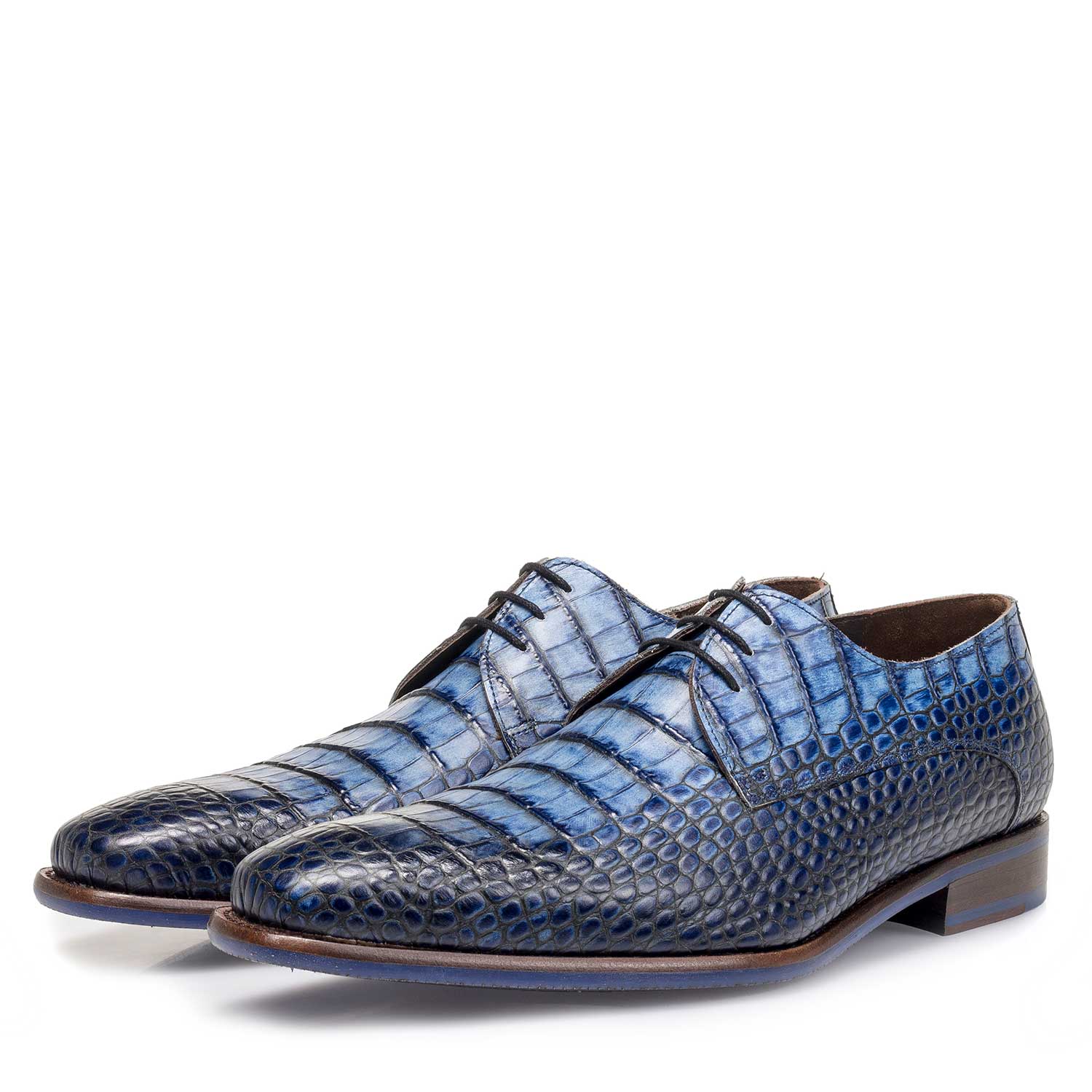 14204/12 - Blue croco print calf leather lace shoe 14204/12 - Blue croco print calf leather lace shoe
