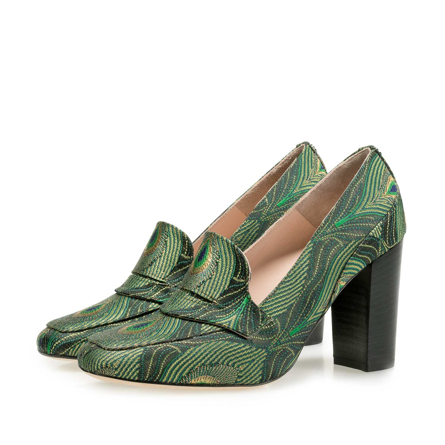 85505/05 - Grüne Pumps mit Pfauenprint 85505/05 - Grüne Pumps mit Pfauenprint