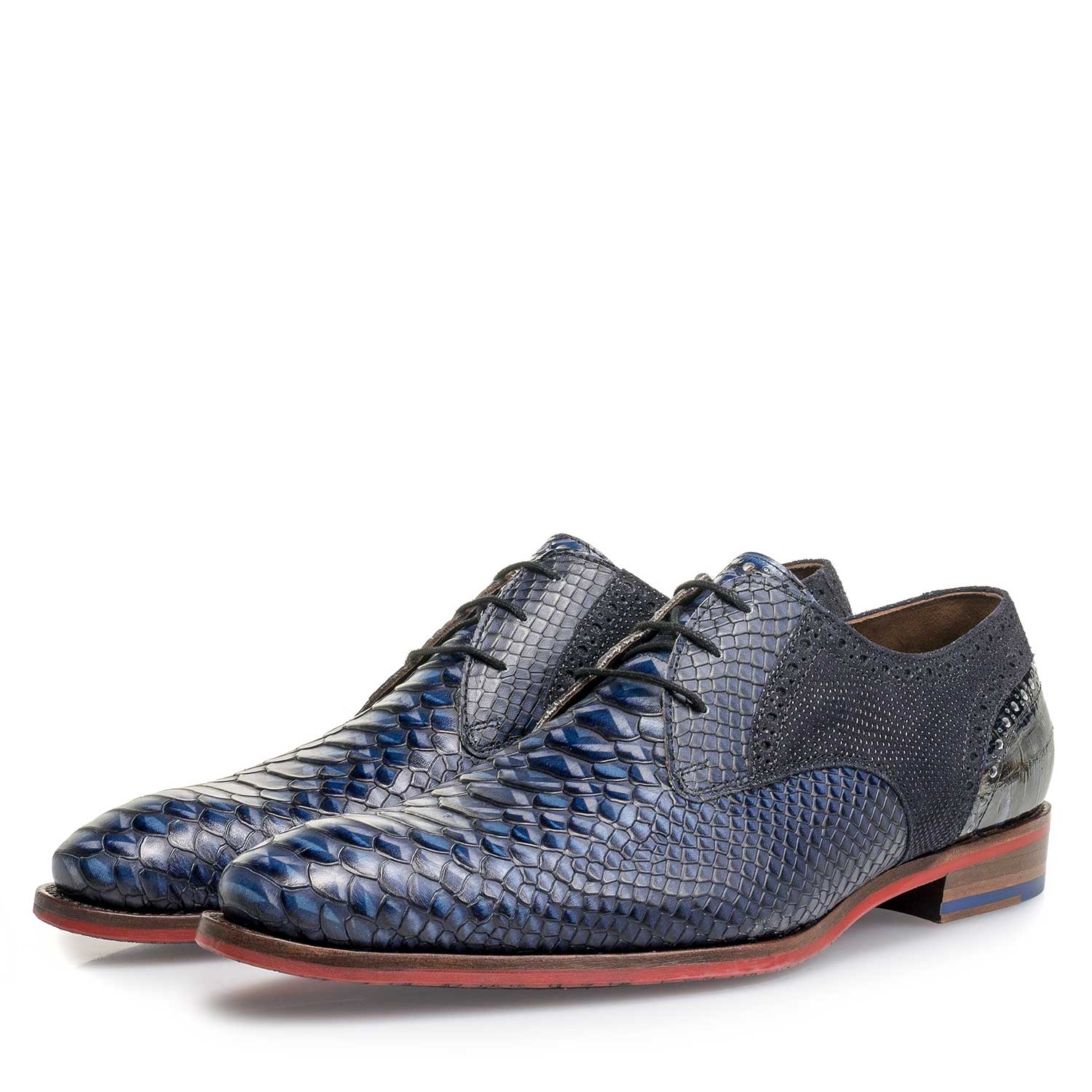 18106/00 - Blauer Leder-Schnürschuh mit Schlangenprint 18106/00 - Blauer Leder-Schnürschuh mit Schlangenprint