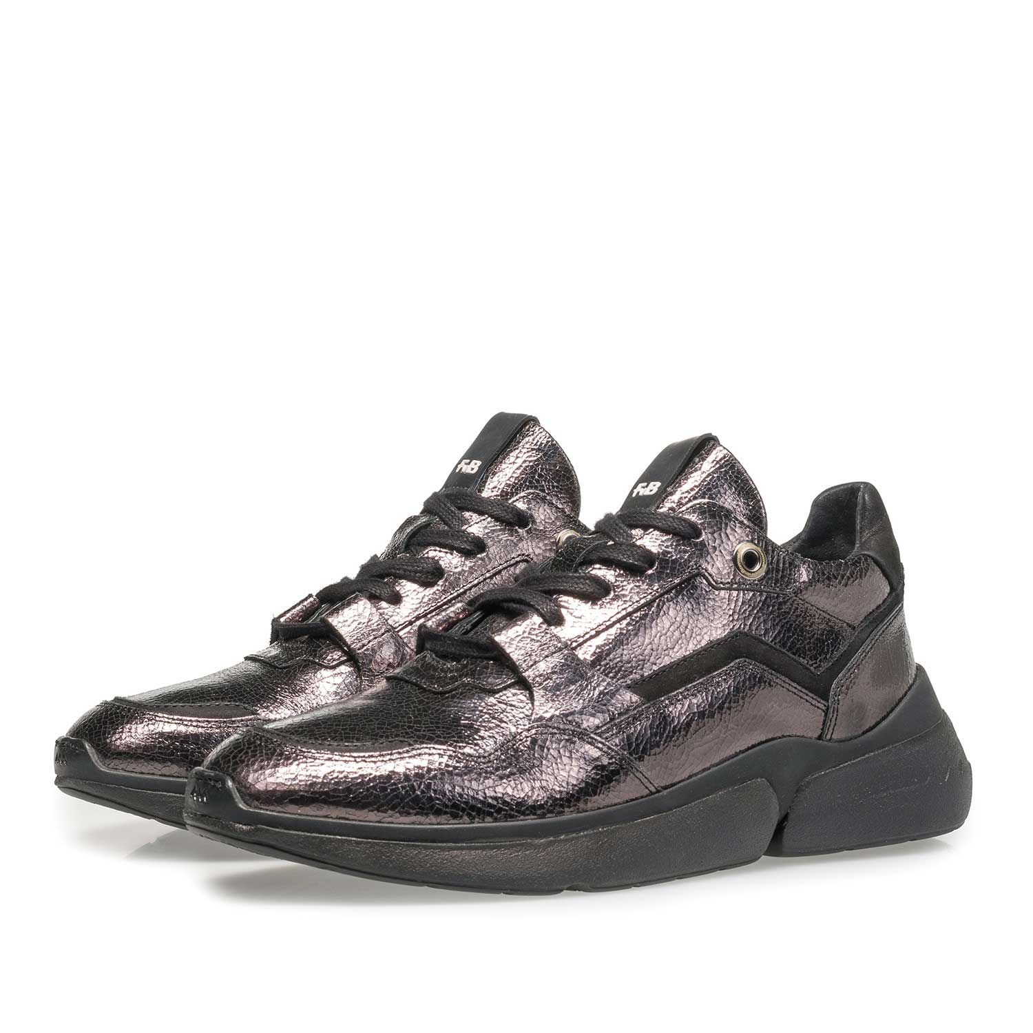 85291/07 - Dunkelgrauer Leder-Sneaker mit Metallic-Print 85291/07 - Dunkelgrauer Leder-Sneaker mit Metallic-Print