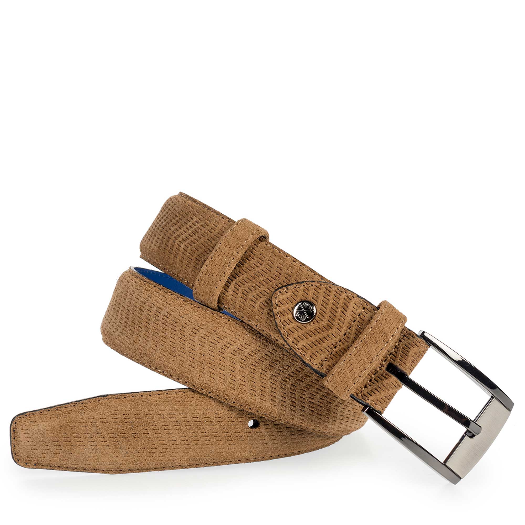 75180/10 - Cognac-coloured suede leather belt with pattern 75180/10 - Cognac-coloured suede leather belt with pattern