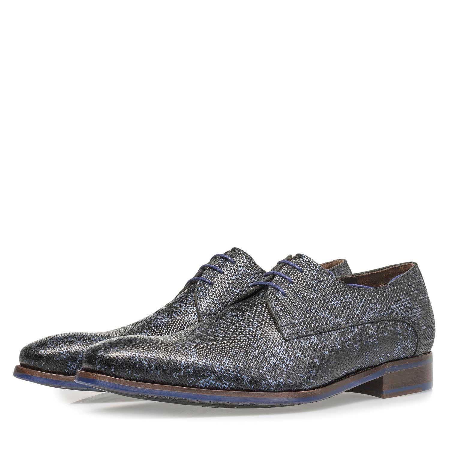 18159/01 - Dunkelblauer Leder-Schnürschuh mit Metallic-Print 18159/01 - Dunkelblauer Leder-Schnürschuh mit Metallic-Print