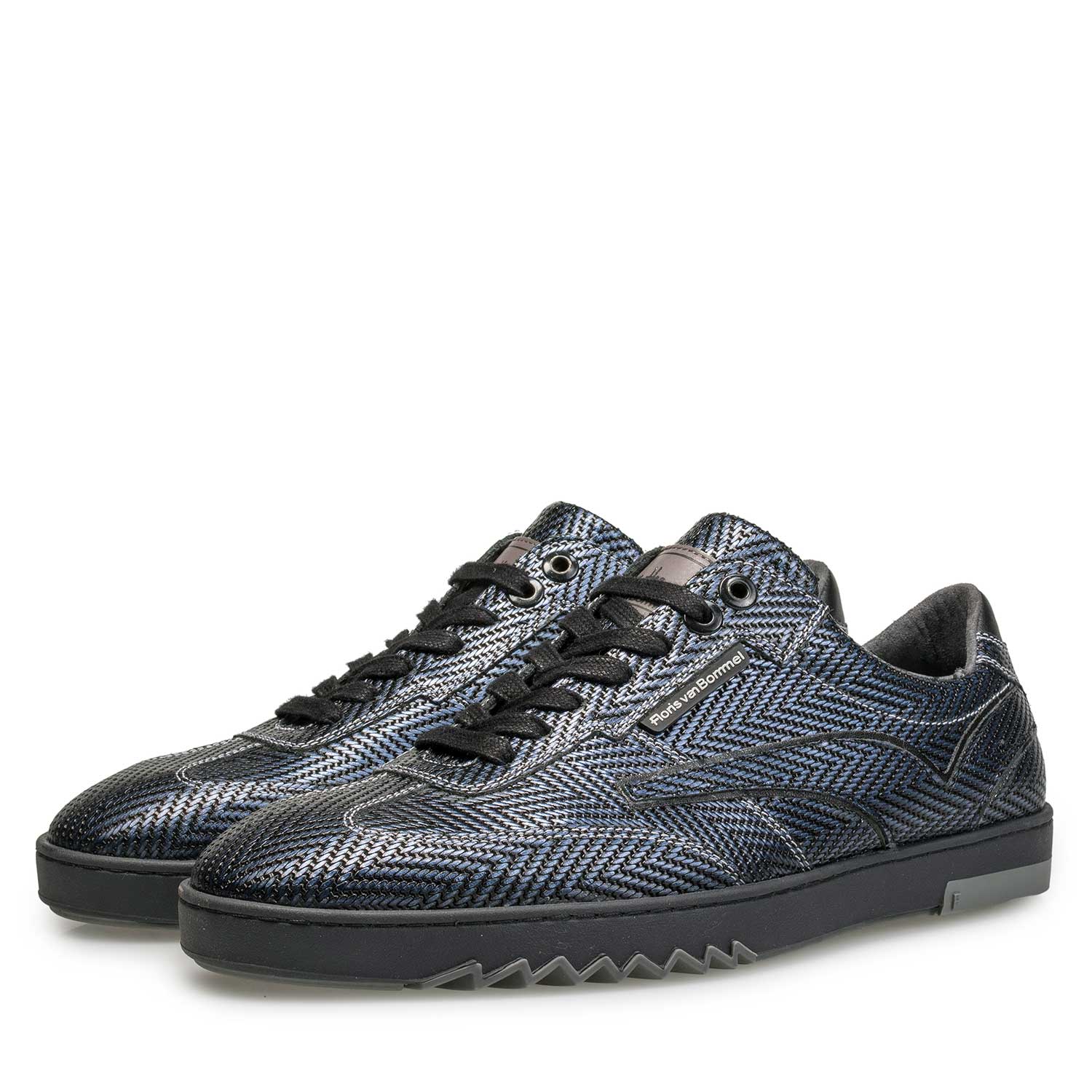 16074/32 - Blauer Premium Sneaker mit Fischgrätenmuster 16074/32 - Blauer Premium Sneaker mit Fischgrätenmuster