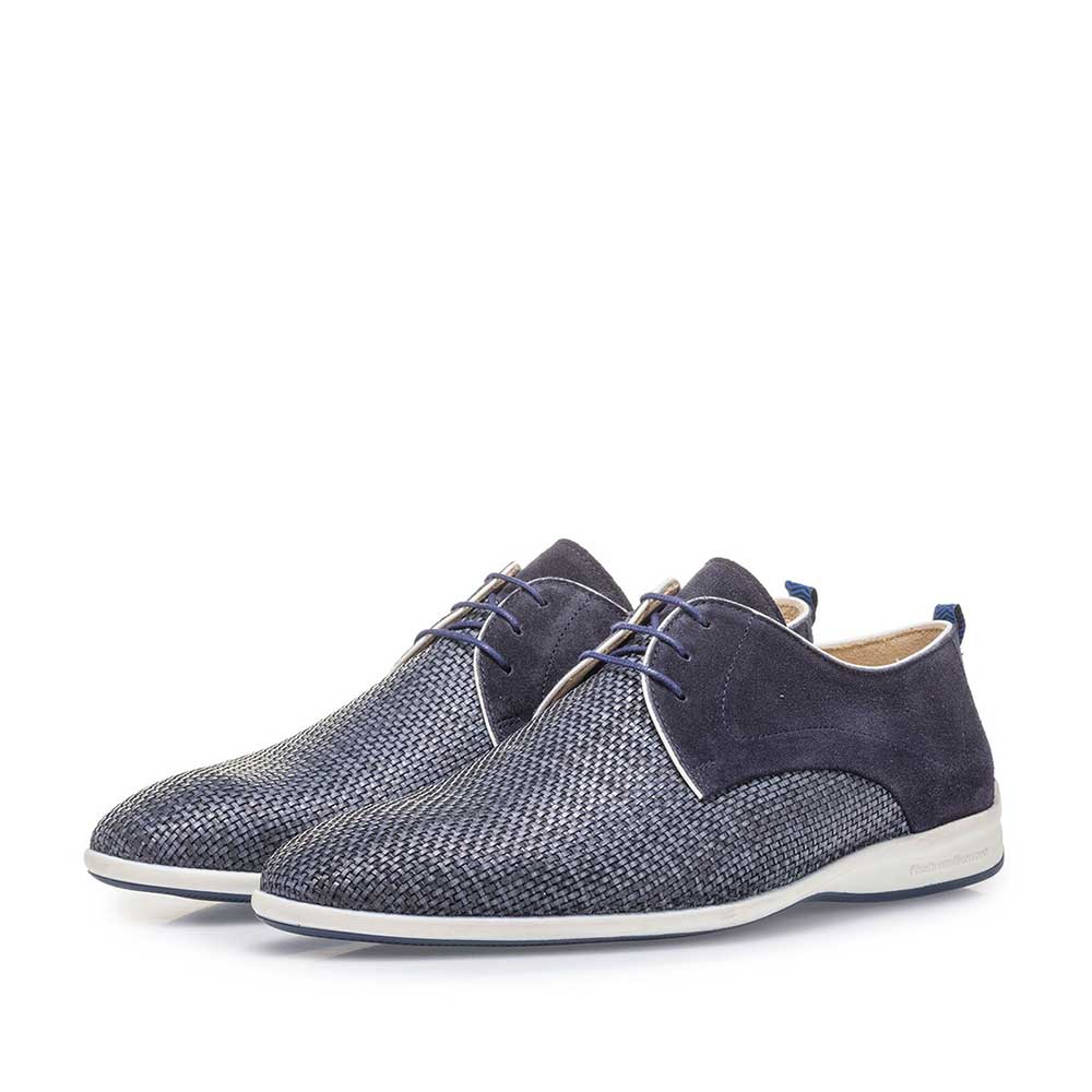 18302/09 - Blue braided leather lace shoe 18302/09 - Blue braided leather lace shoe