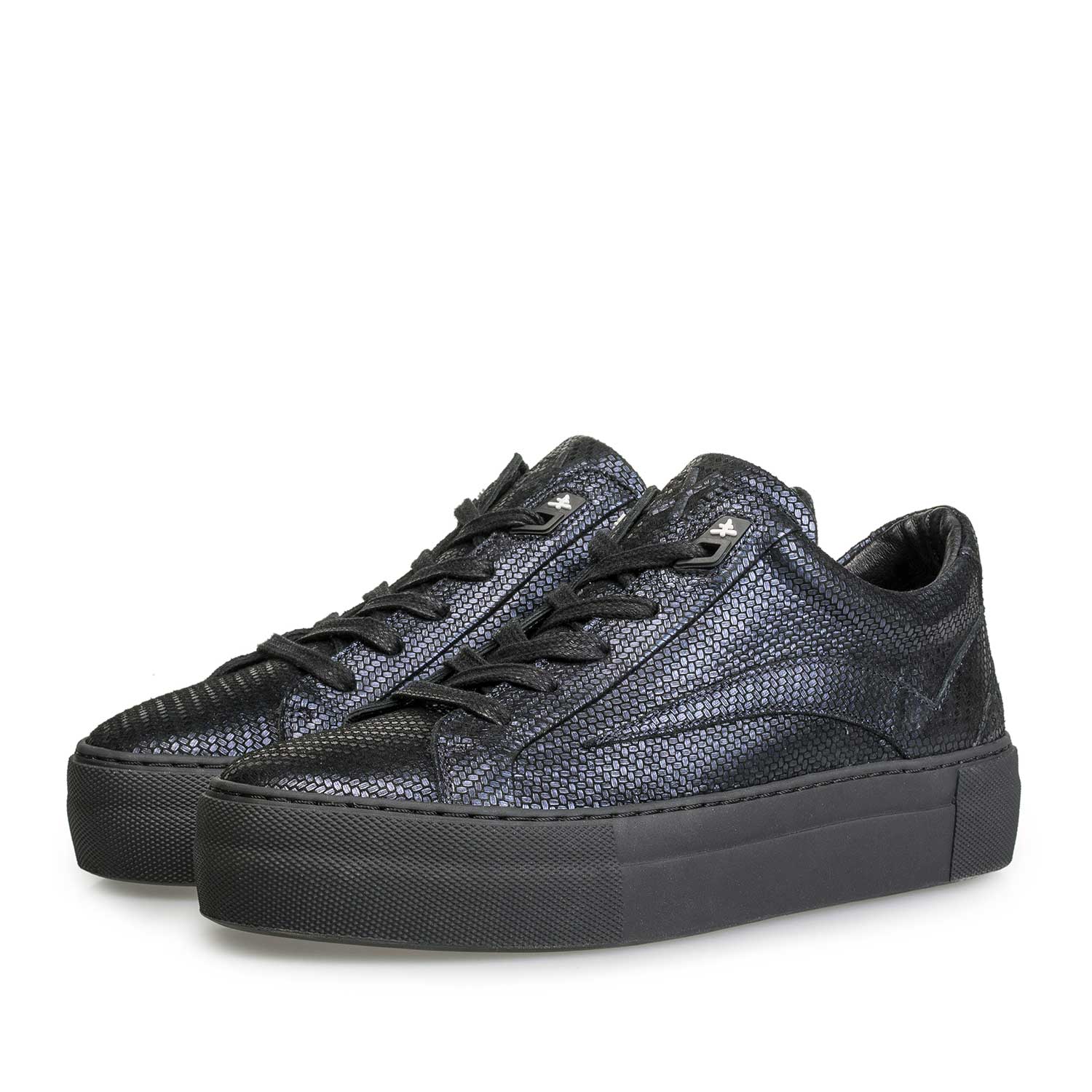 85252/04 - Blauer Leder-Sneaker mit Metallic-Print 85252/04 - Blauer Leder-Sneaker mit Metallic-Print