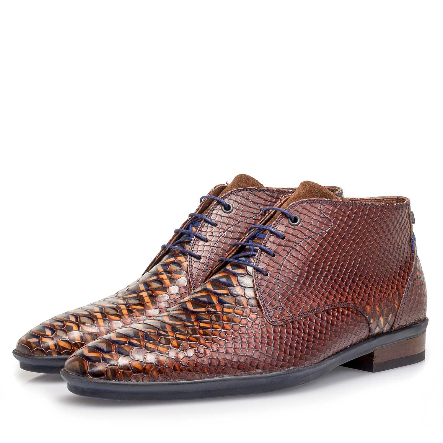 10475/03 - Cognacfarbener Kalbsleder-Schnürschuh mit Schlangenprint 10475/03 - Cognacfarbener Kalbsleder-Schnürschuh mit Schlangenprint