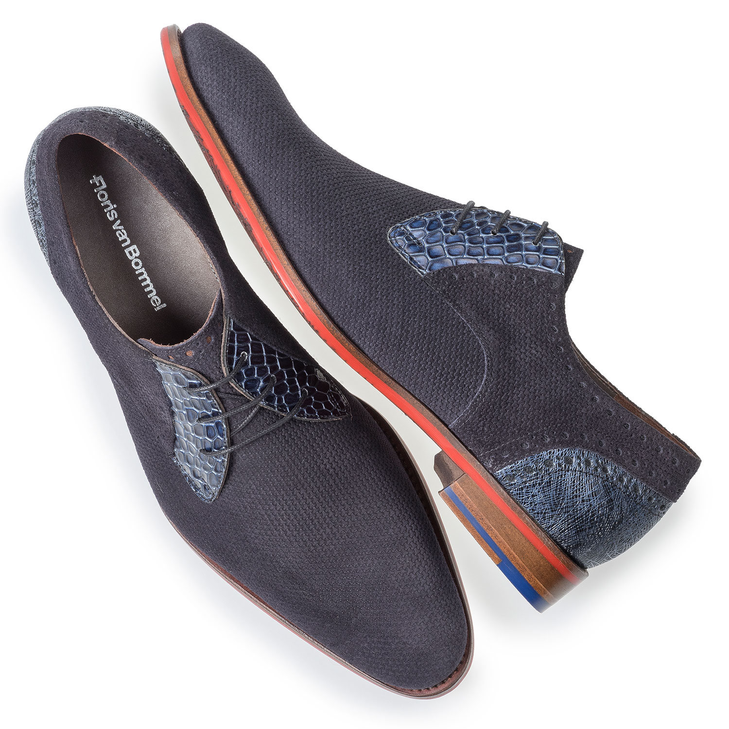 18106/04 - Blue printed suede leather lace shoe 18106/04 - Blue printed suede leather lace shoe
