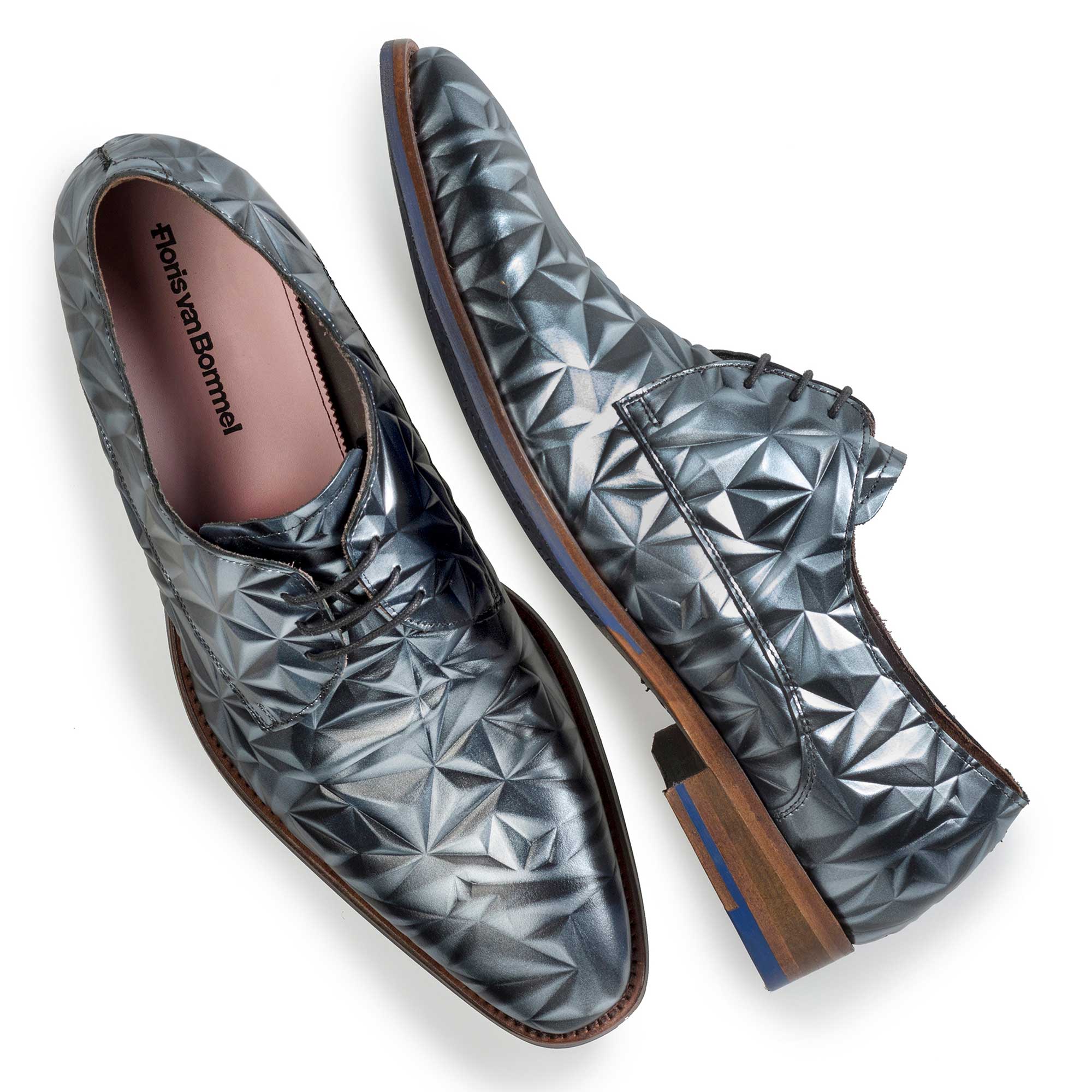 14237/02 - Floris van Bommel grauer Herren Leder Schnürschuh mit einem silberfarbenen 3D-Effekt 14237/02 - Floris van Bommel grauer Herren Leder Schnürschuh mit einem silberfarbenen 3D-Effekt