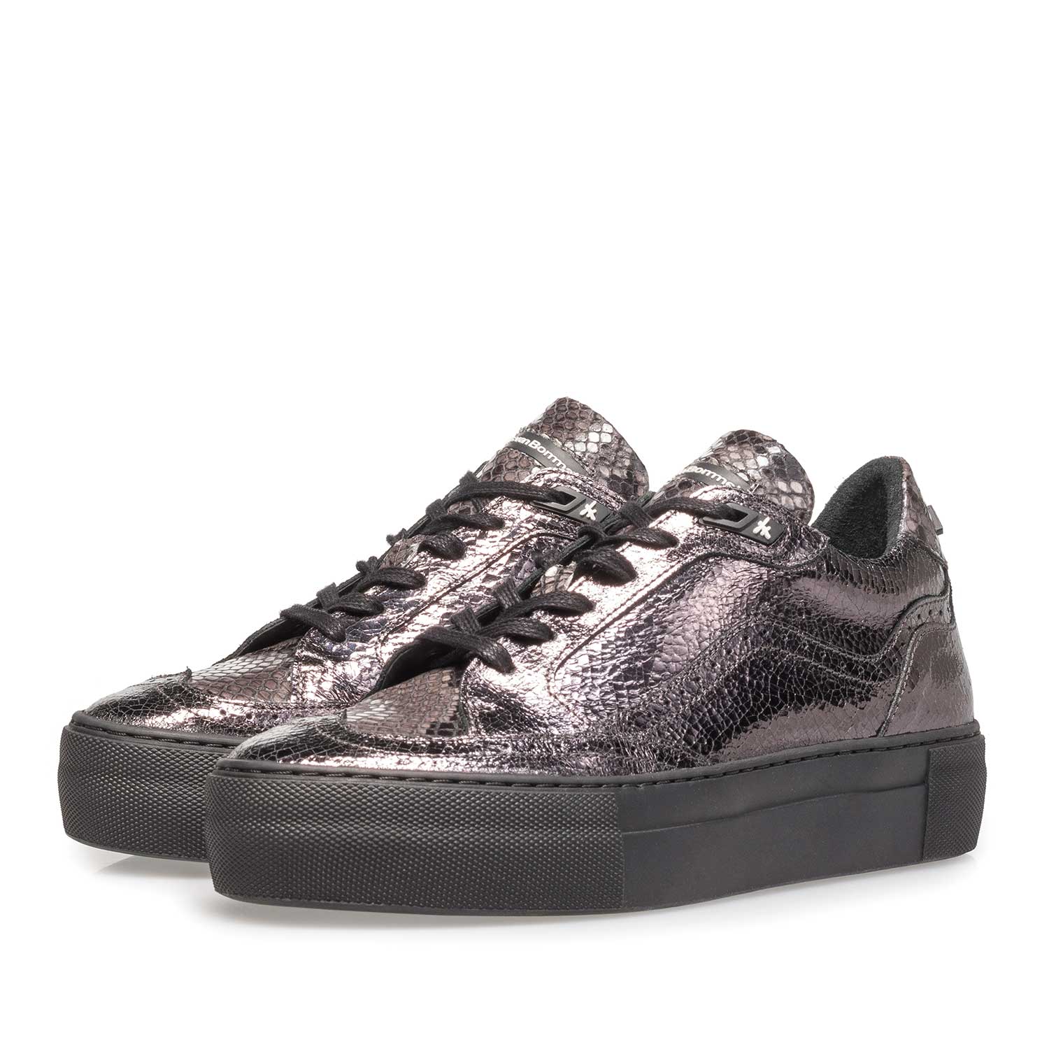 85282/02 - Dark silver-coloured leather lace shoe with a metallic print 85282/02 - Dark silver-coloured leather lace shoe with a metallic print