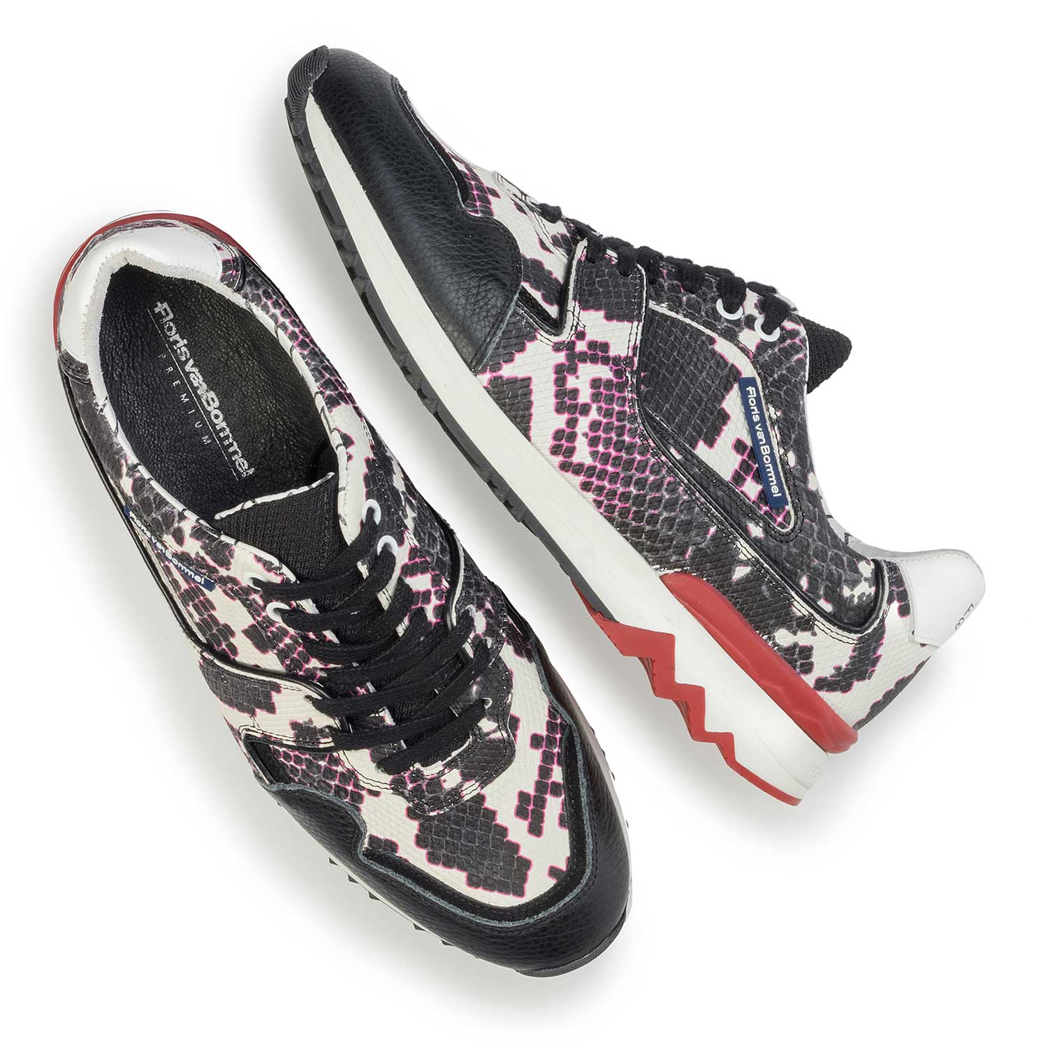 16270/00 - Weißer Leder Sneaker mit schwarzem Schlangenprint 16270/00 - Weißer Leder Sneaker mit schwarzem Schlangenprint