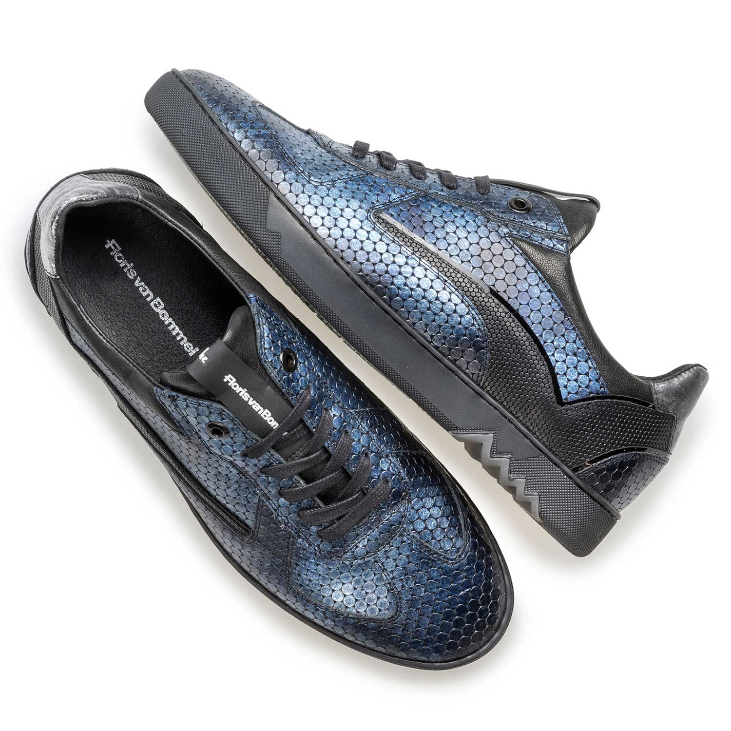 16242/11 - Blauer Metallicprint Leder-Sneaker 16242/11 - Blauer Metallicprint Leder-Sneaker