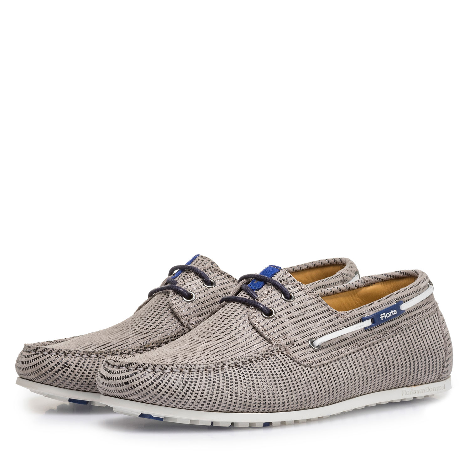 15035/11 - Sand-coloured suede leather boat shoe with print 15035/11 - Sand-coloured suede leather boat shoe with print