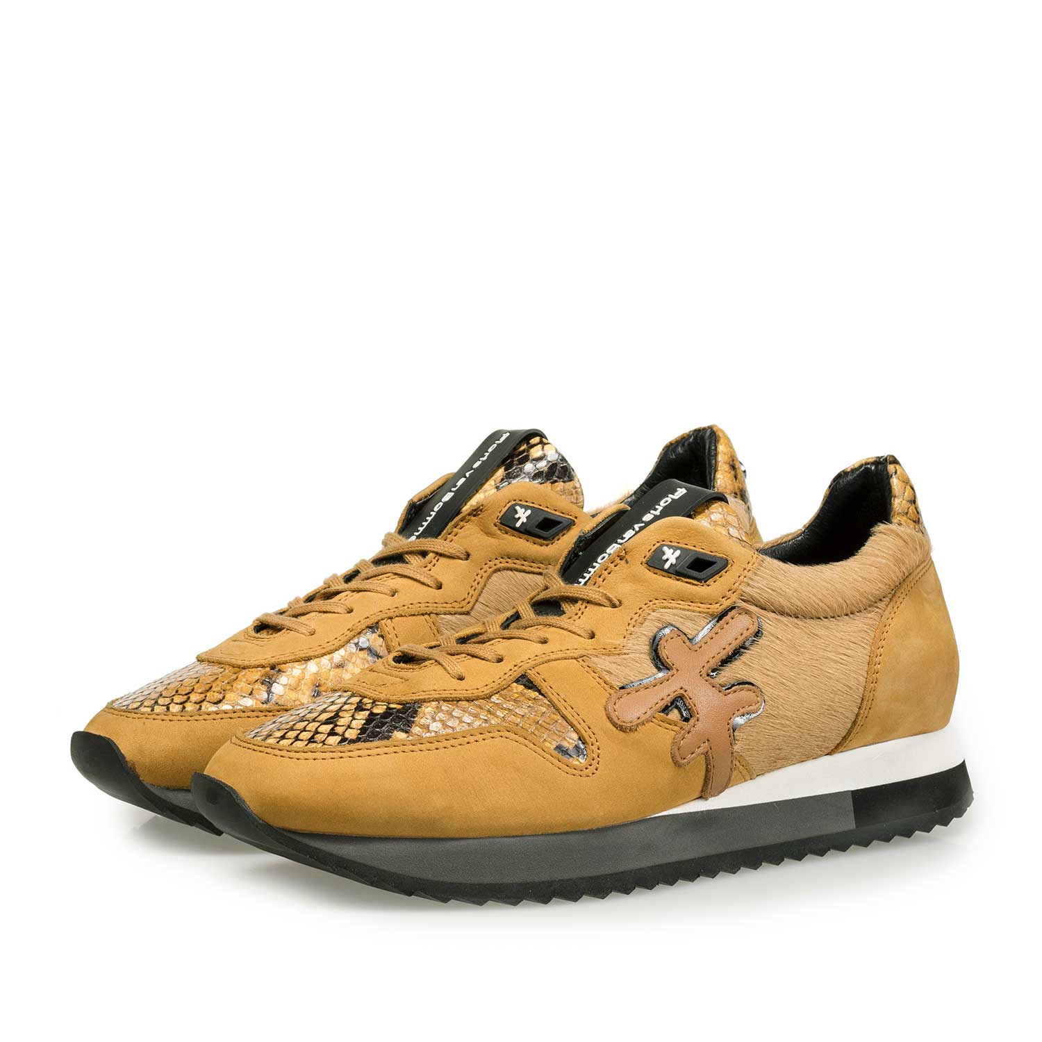 85256/01 - Ockergelber Leder-Sneaker mit Ponyhaar 85256/01 - Ockergelber Leder-Sneaker mit Ponyhaar