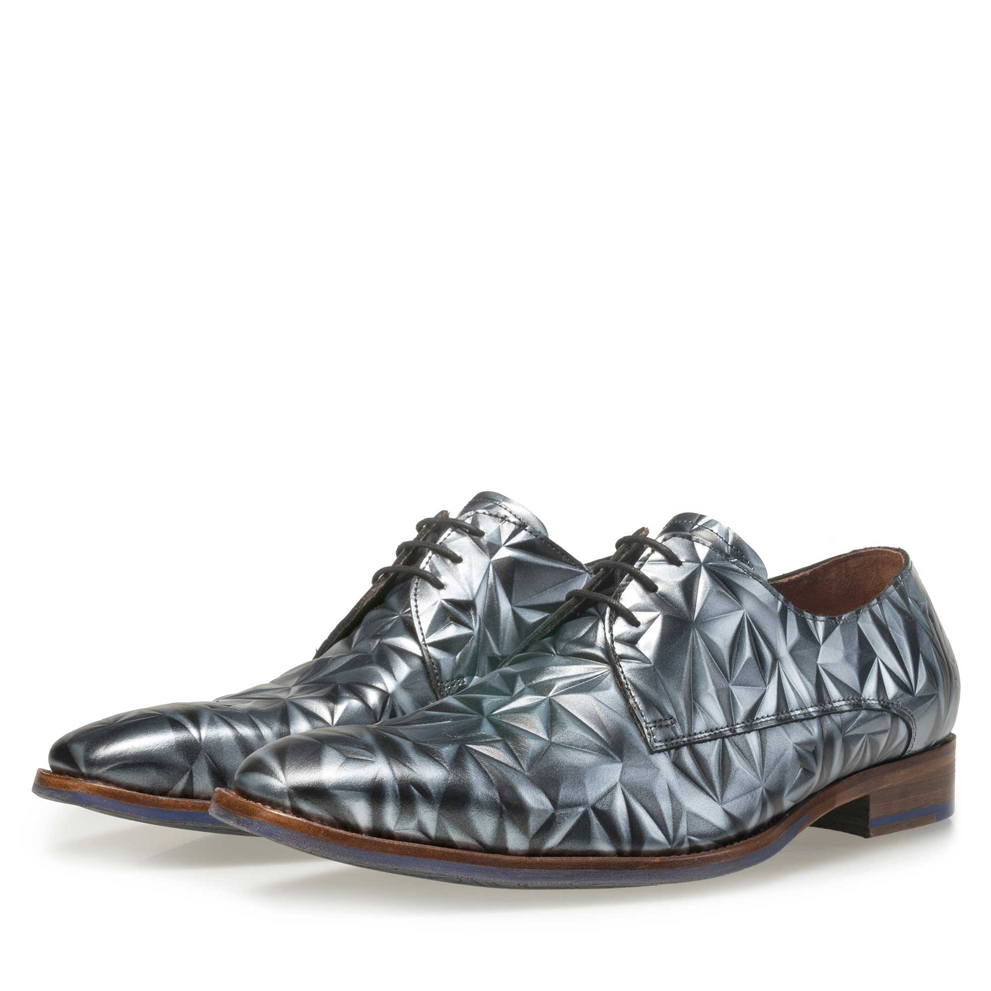 14237/02 - Floris van Bommel grauer Herren Leder Schnürschuh mit einem silberfarbenen 3D-Effekt 14237/02 - Floris van Bommel grauer Herren Leder Schnürschuh mit einem silberfarbenen 3D-Effekt