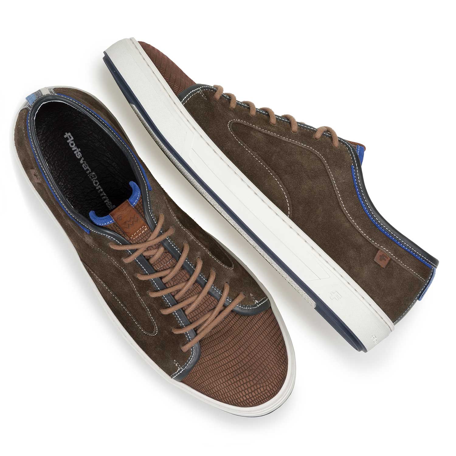 13466/09 - Dark brown calf suede leather sneaker with a lizard print 13466/09 - Dark brown calf suede leather sneaker with a lizard print