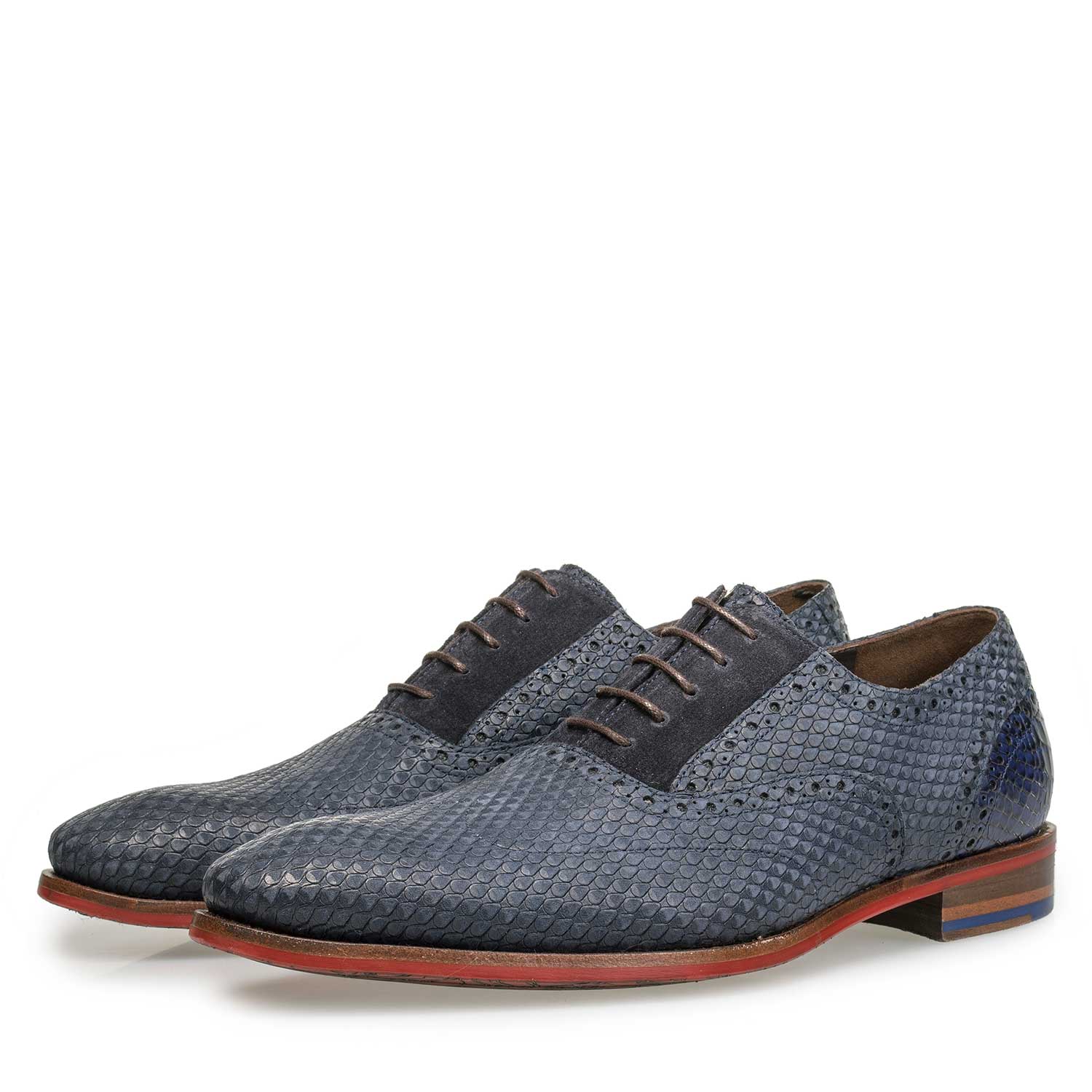 19119/01 - Blauer Nubukleder-Schnürschuh mit Schlangenprint 19119/01 - Blauer Nubukleder-Schnürschuh mit Schlangenprint