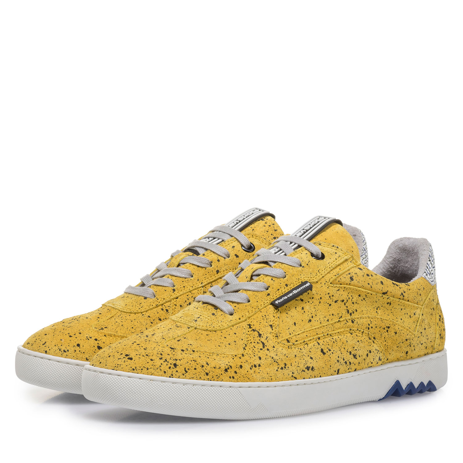 16342/19 - Yellow suede leather sneaker with black print 16342/19 - Yellow suede leather sneaker with black print