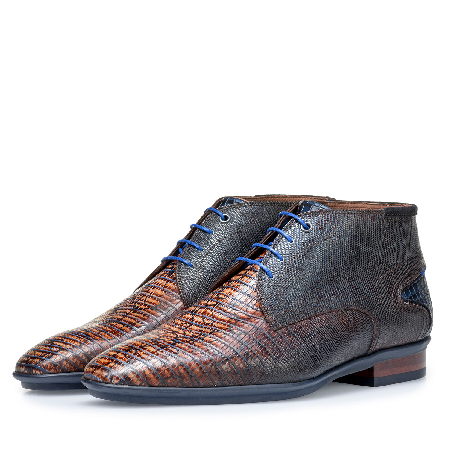 10131/10 - Cognac-coloured calf leather lace shoe with lizard print 10131/10 - Cognac-coloured calf leather lace shoe with lizard print