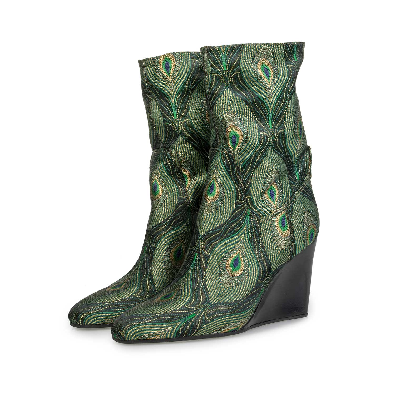 85707/02 - Halbhoher Stiefel mit grünem Pfauenprint 85707/02 - Halbhoher Stiefel mit grünem Pfauenprint
