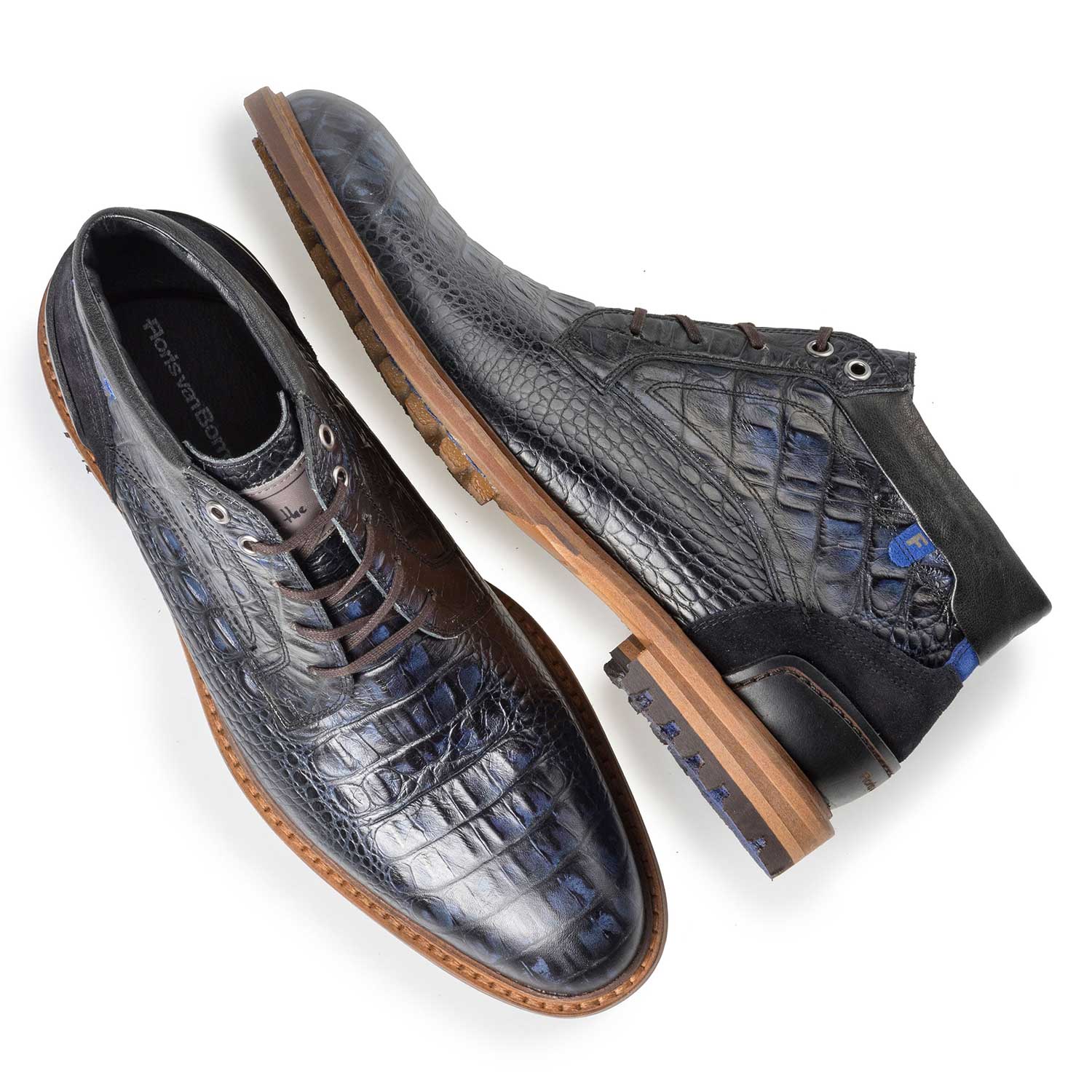 10228/13 - Blue leather lace boot with croco print 10228/13 - Blue leather lace boot with croco print