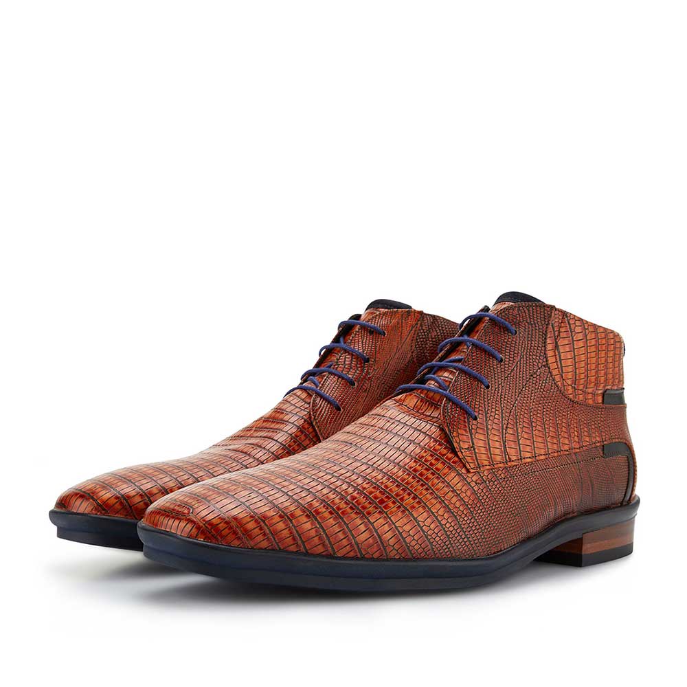 10879/00 - Cognac lace boot with lizard print 10879/00 - Cognac lace boot with lizard print