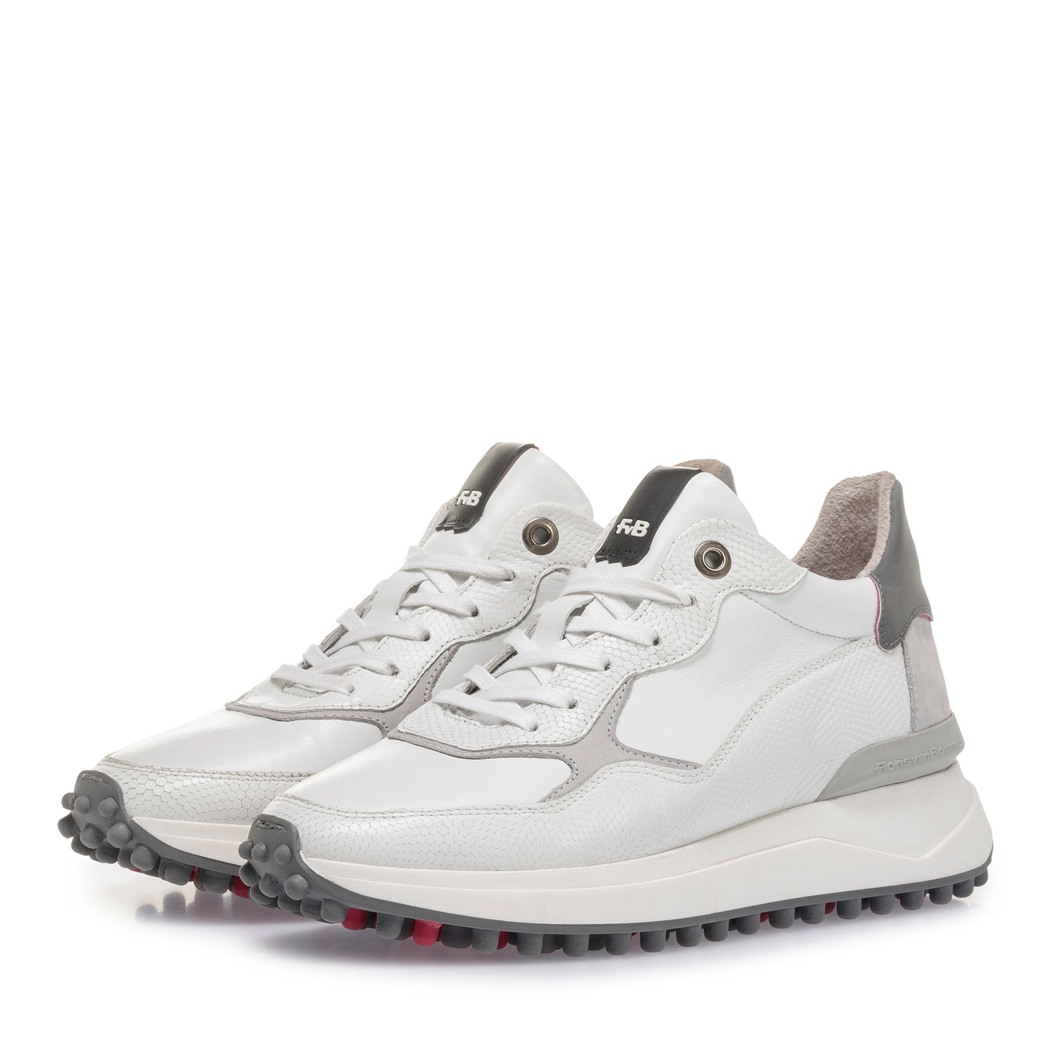 85307/00 - Weiß-grauer Leder-Sneaker mit Print 85307/00 - Weiß-grauer Leder-Sneaker mit Print