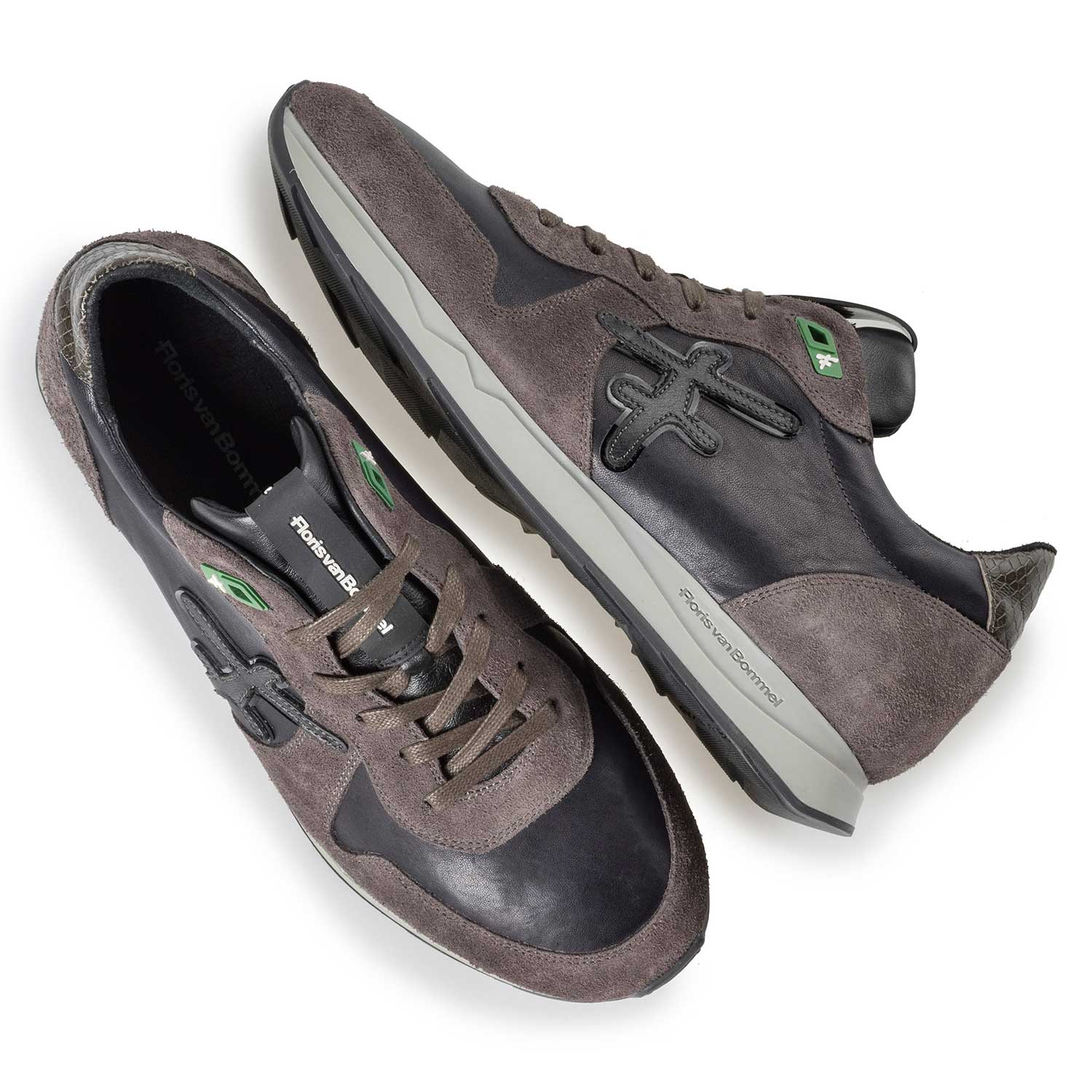 16226/05 - Blauer/ Graubrauner Leder Sneaker mit F-Logo 16226/05 - Blauer/ Graubrauner Leder Sneaker mit F-Logo